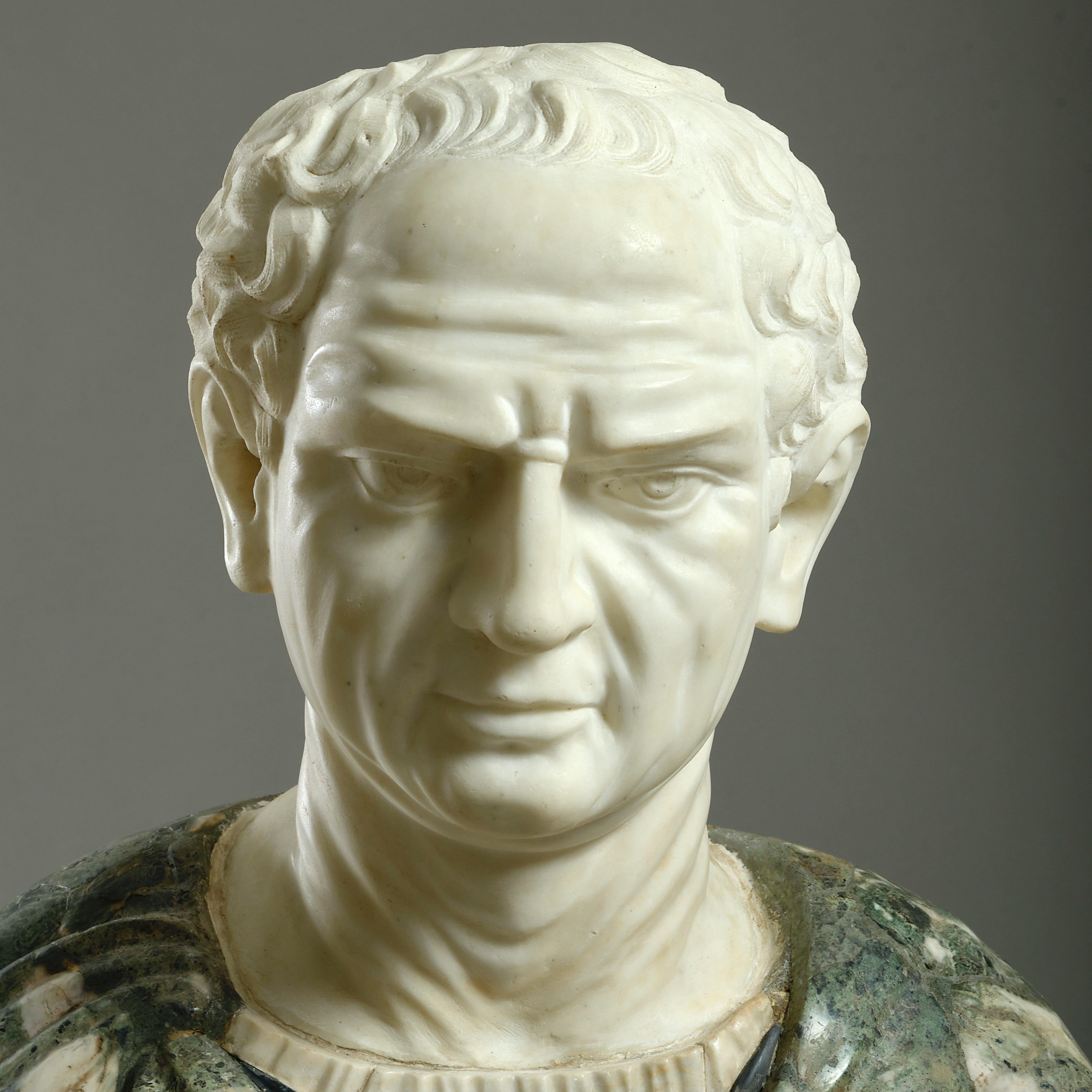 Massive Statuary and Polychrome Marble Bust of an Emperor For Sale 5