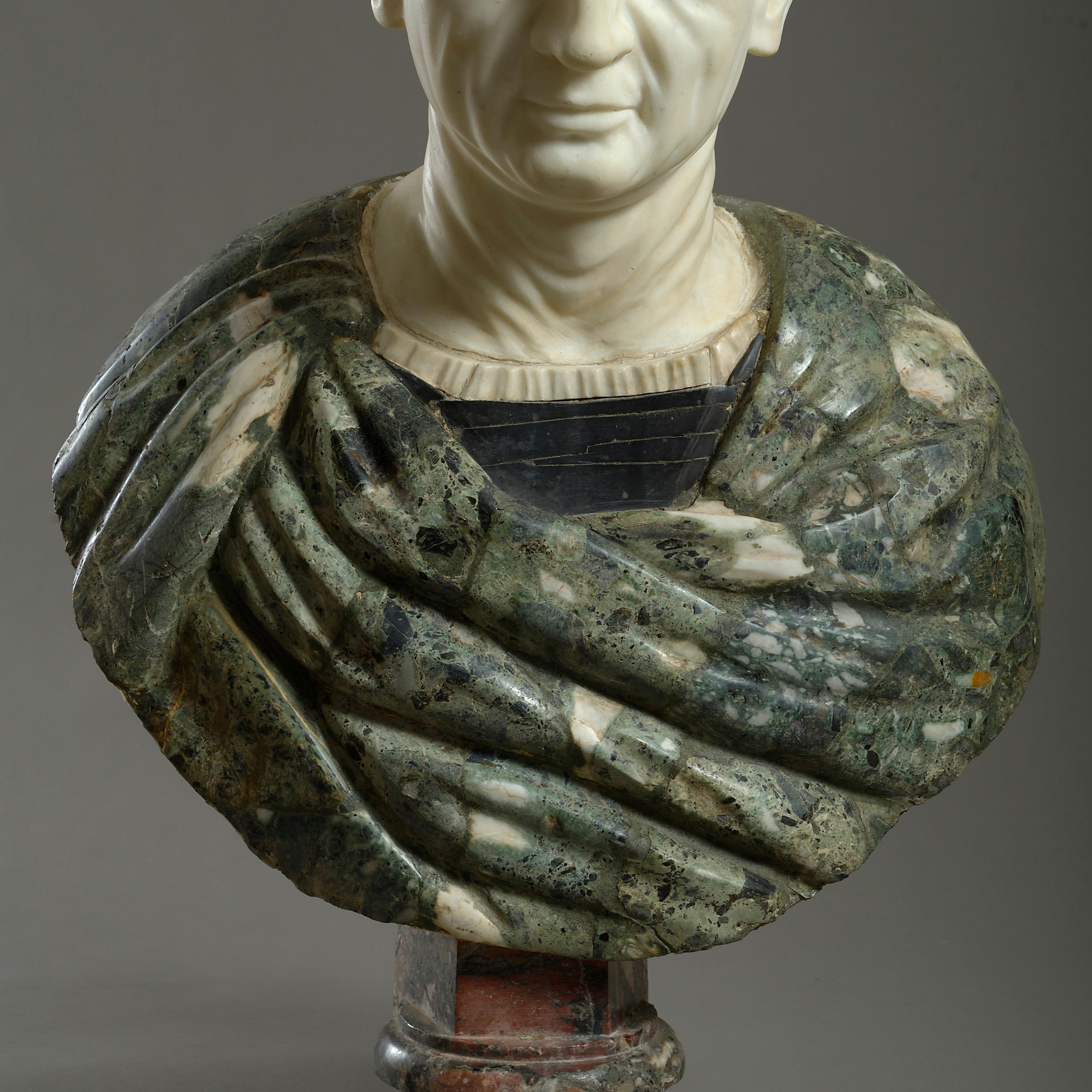 Massive Statuary and Polychrome Marble Bust of an Emperor For Sale 2