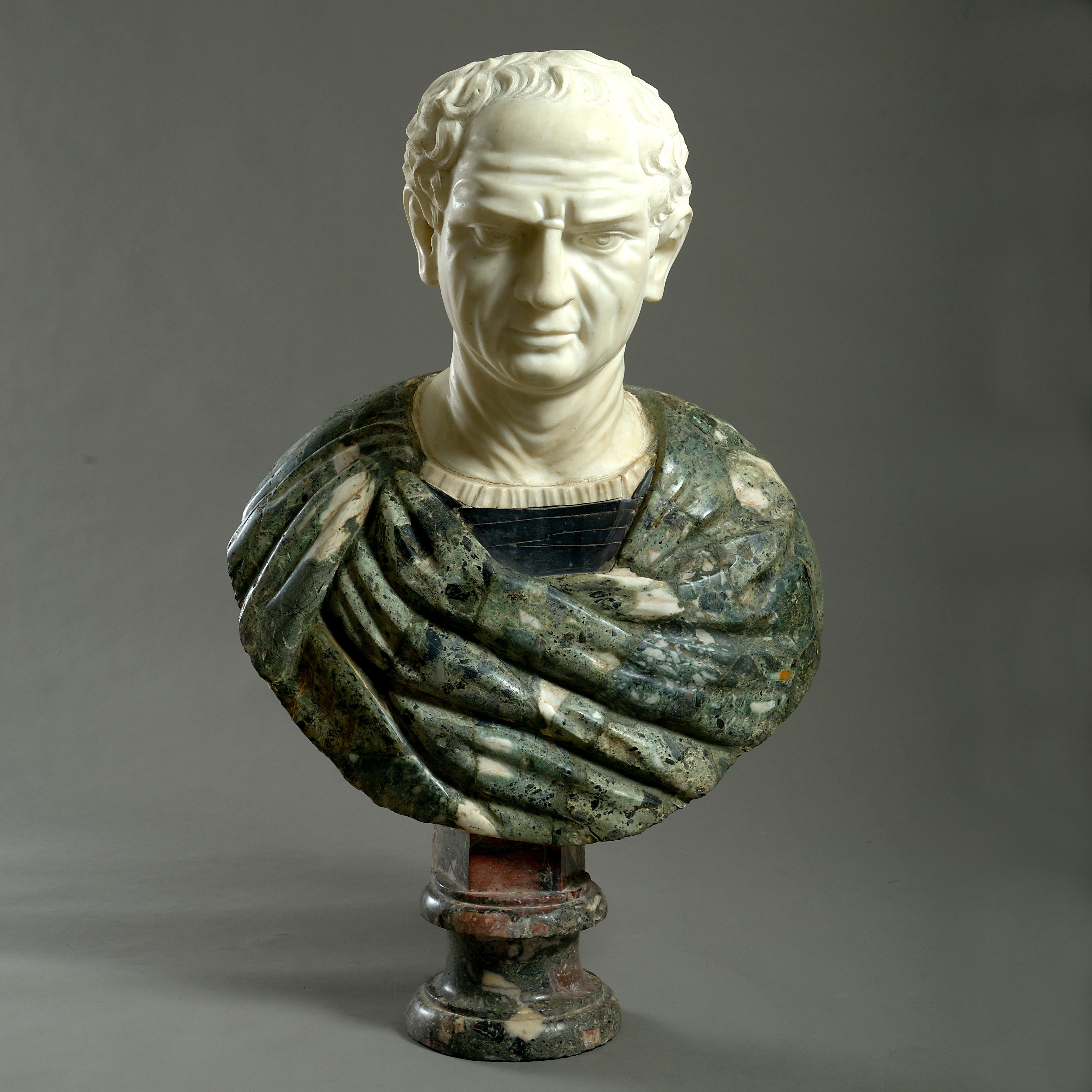 Massive Statuary and Polychrome Marble Bust of an Emperor For Sale 3