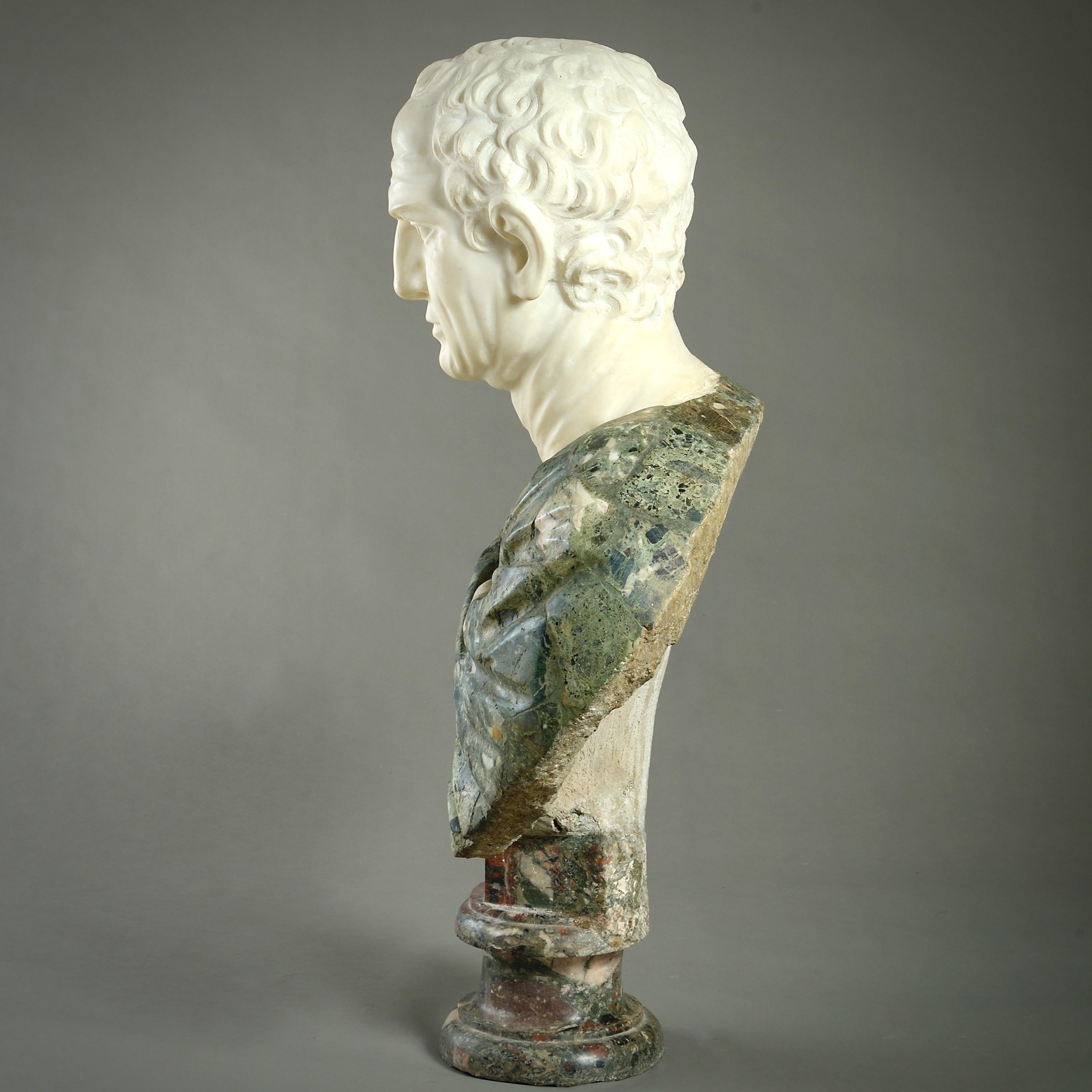 Massive Statuary and Polychrome Marble Bust of an Emperor For Sale 1