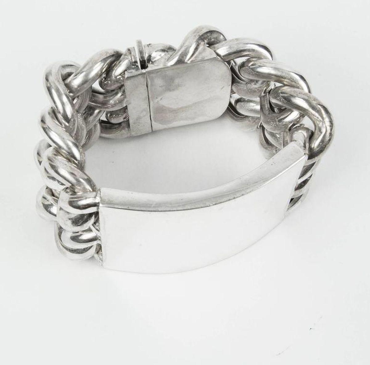 Simply Fabulous! Massive Sterling Silver Open Link Statement ID Bracelet. Measuring approx. 7.25” long and weighing approx. 2,076 g. We offer engraving of your choice. New-Never worn. More Beautiful in real time! A Dynamic piece you'll turn to time