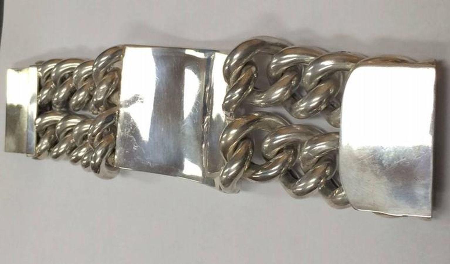 Modern Massive Sterling Silver Open Link Statement ID Bracelet For Sale