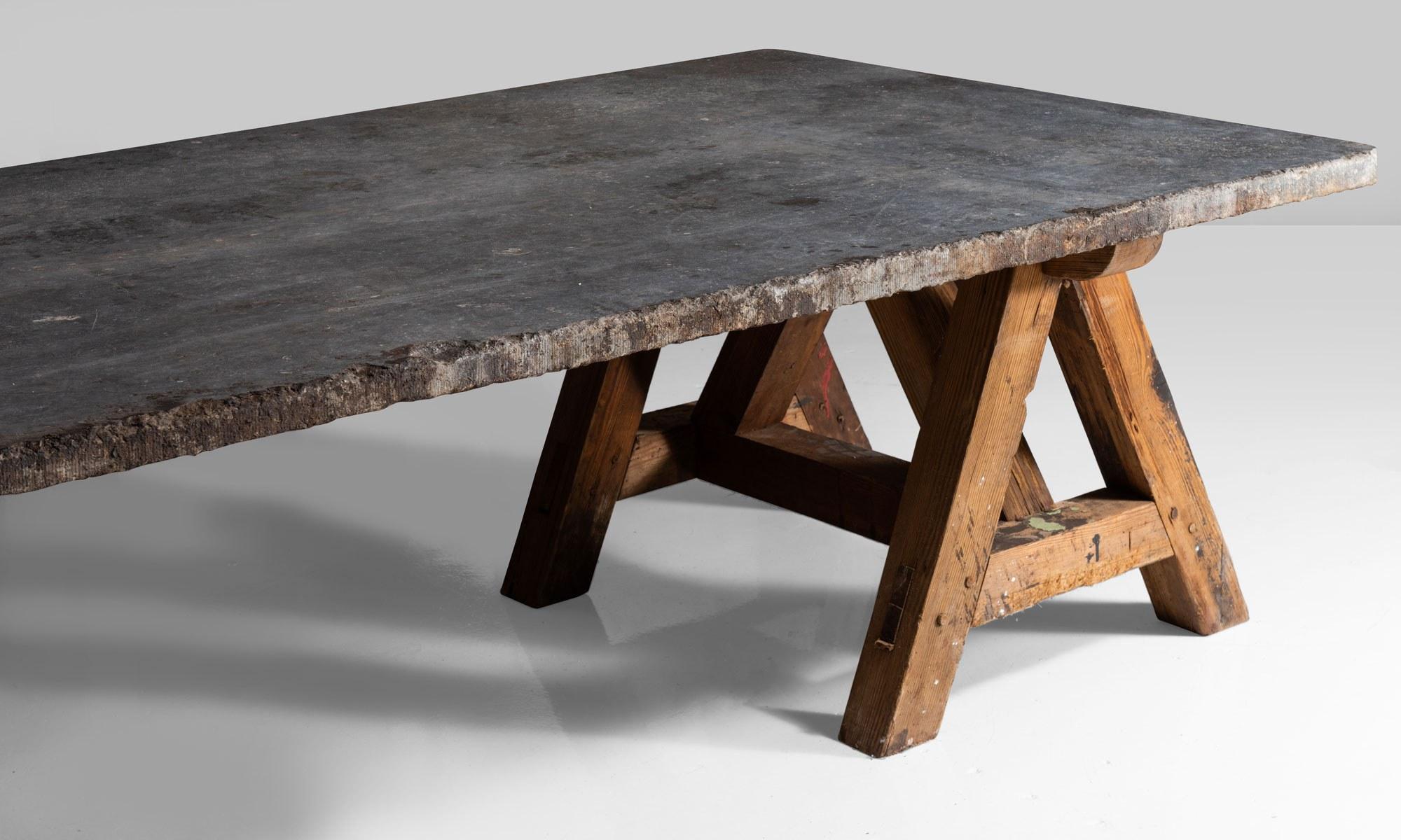 French Massive Stone Top Trestle Table