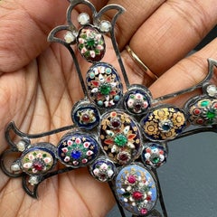 MASSIVE Stunning Antique French Bresse Enamel Cross Pendant RARE