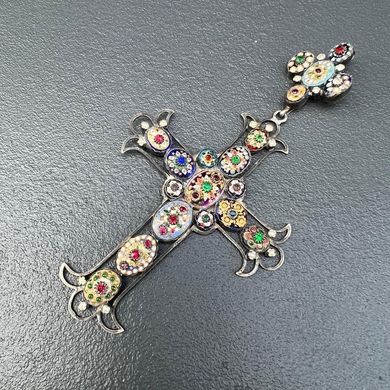 Women's or Men's MASSIVE Stunning Antique French Bresse Enamel Cross Pendant RARE For Sale