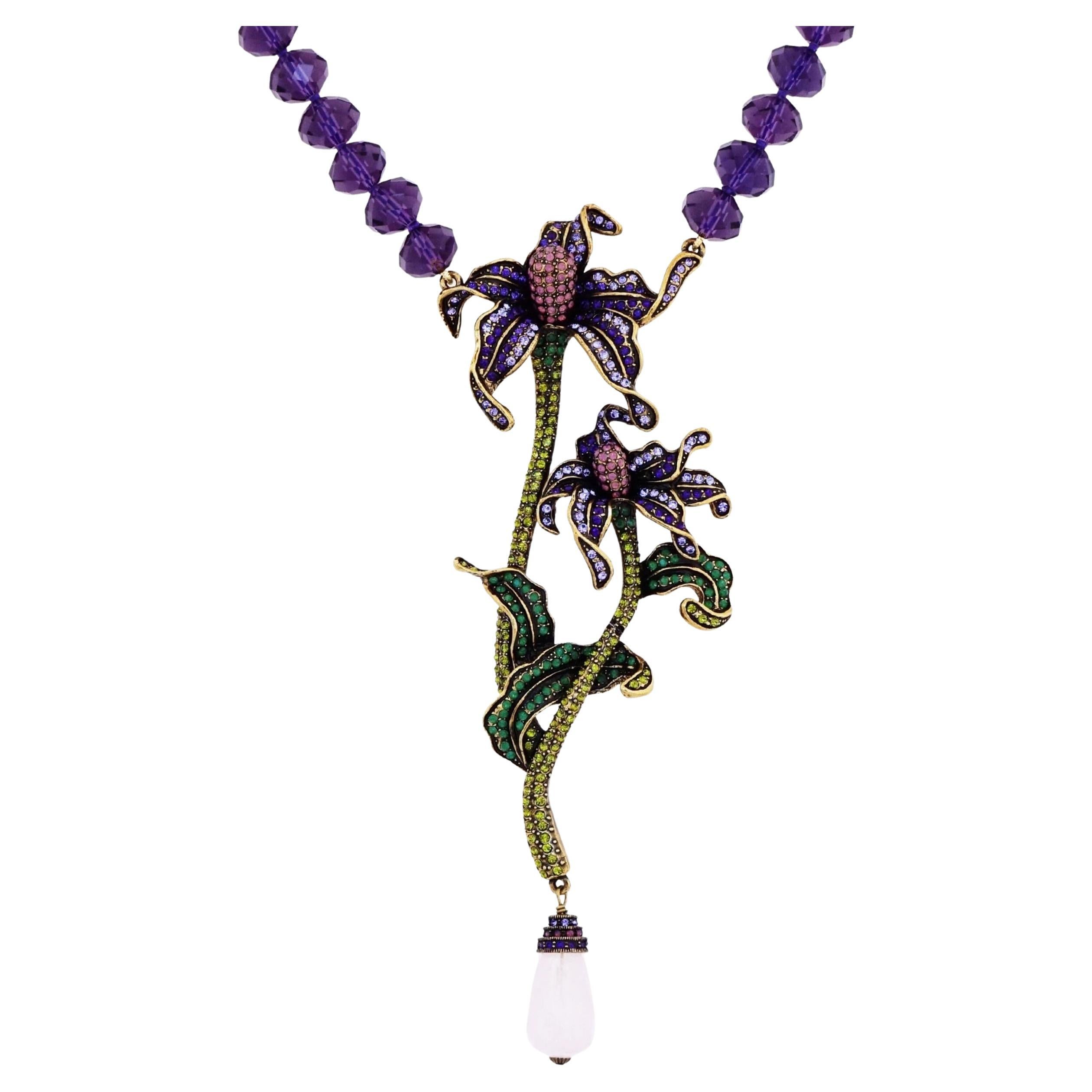 Massive Swarovski Crystal Encrusted Iris Flower Statement Necklace By Heidi Daus For Sale