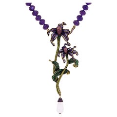 Massive Swarovski Crystal Encrusted Iris Flower Statement Necklace By Heidi Daus