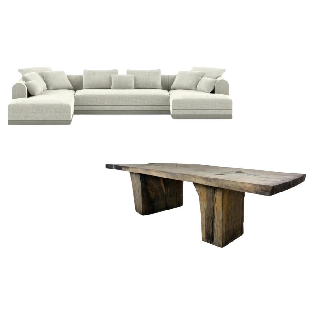 Massive dining table (solid oak)
Dimensions: H.74 x 350 x 130 cm

Massive coffee table (solid oak)
Dimensions: H.tbd x 200 x 200 cm 