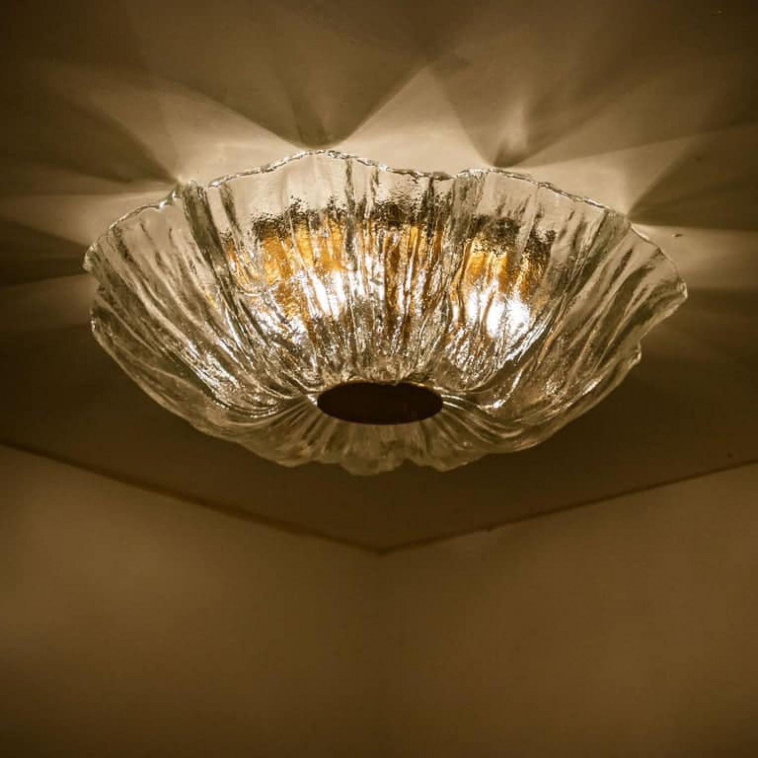 Mid-Century Modern Massive Textured Flush Mount Wall Sconce from Kaiser, 1960 For Sale