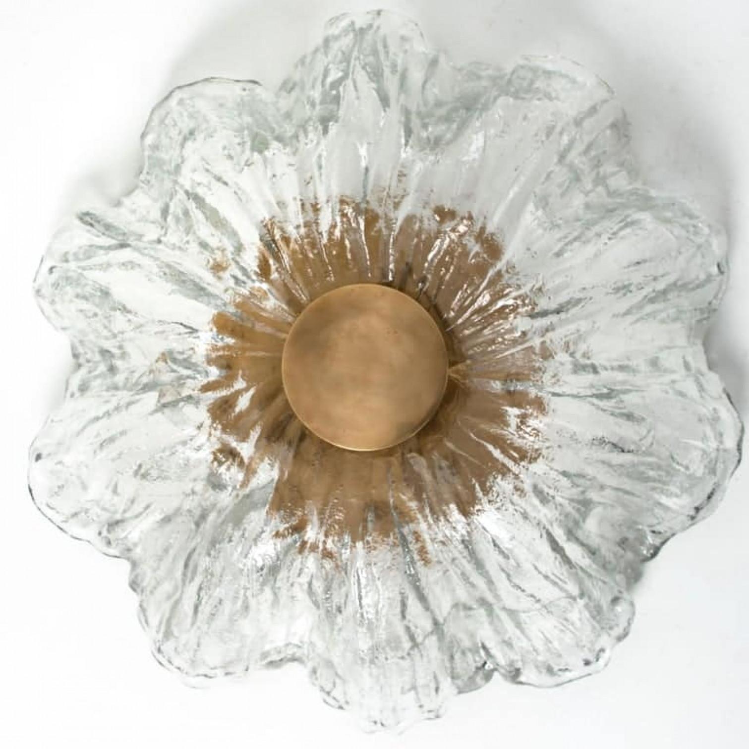 Brass Massive Textured Flush Mount Wall Sconce from Kaiser, 1960 For Sale