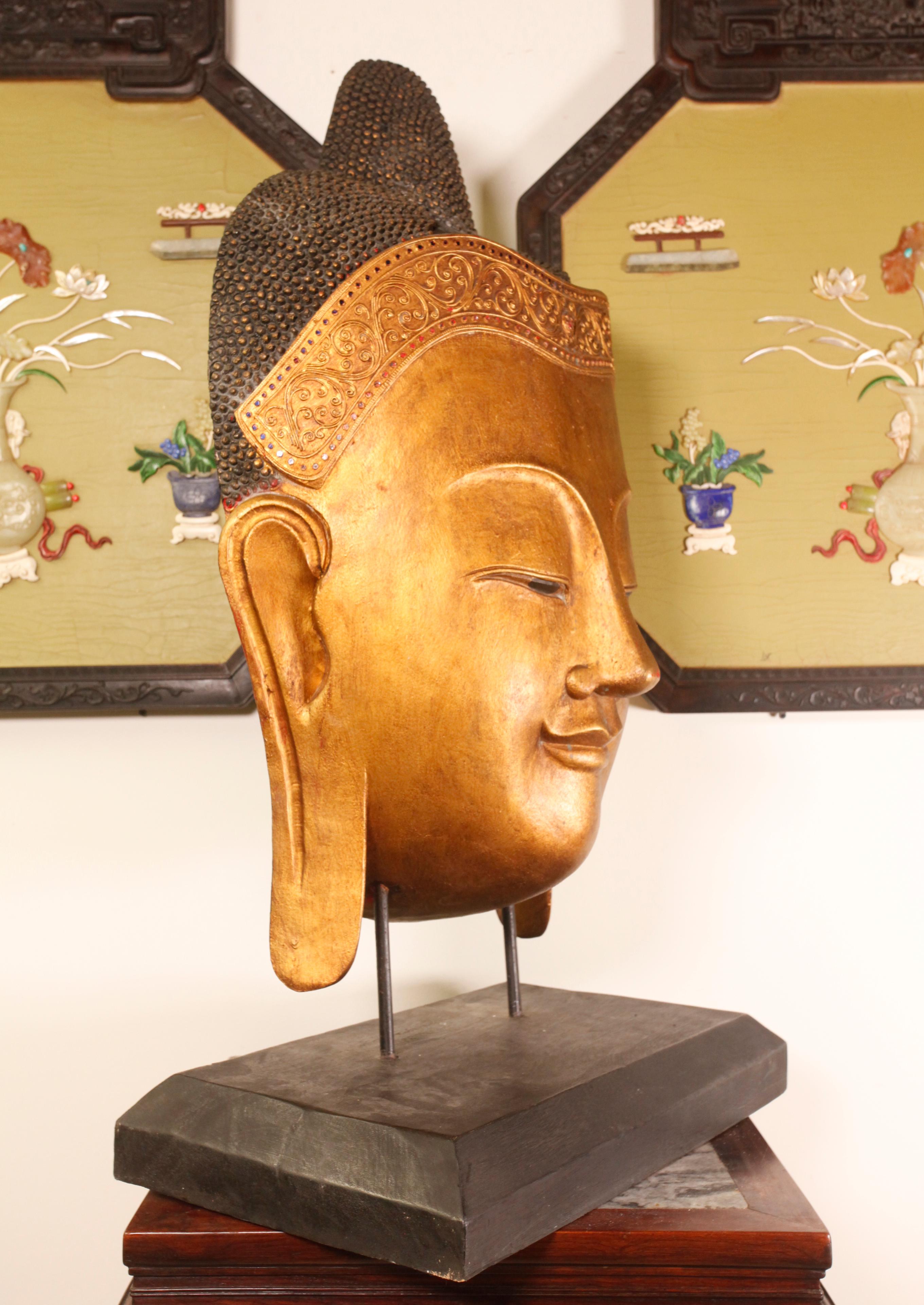 Lacquered massive Thai Buddha Head, 19th c. For Sale