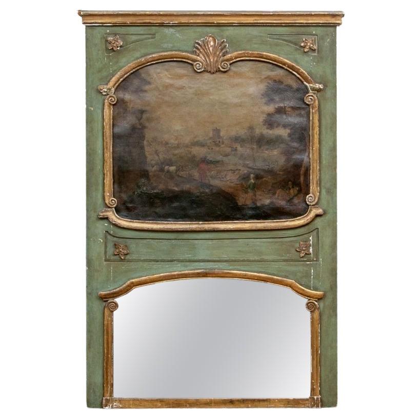 Massive miroir Trumeau italien ancien et usé par le temps