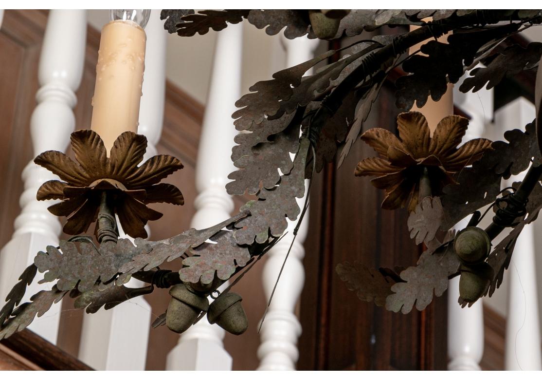 Massive Tole Leaf Decorated Ten Light Tiered Chandelier For Sale 3