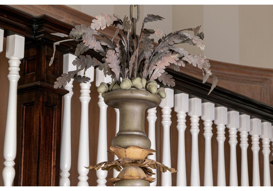 Country Massive Tole Leaf Decorated Ten Light Tiered Chandelier For Sale