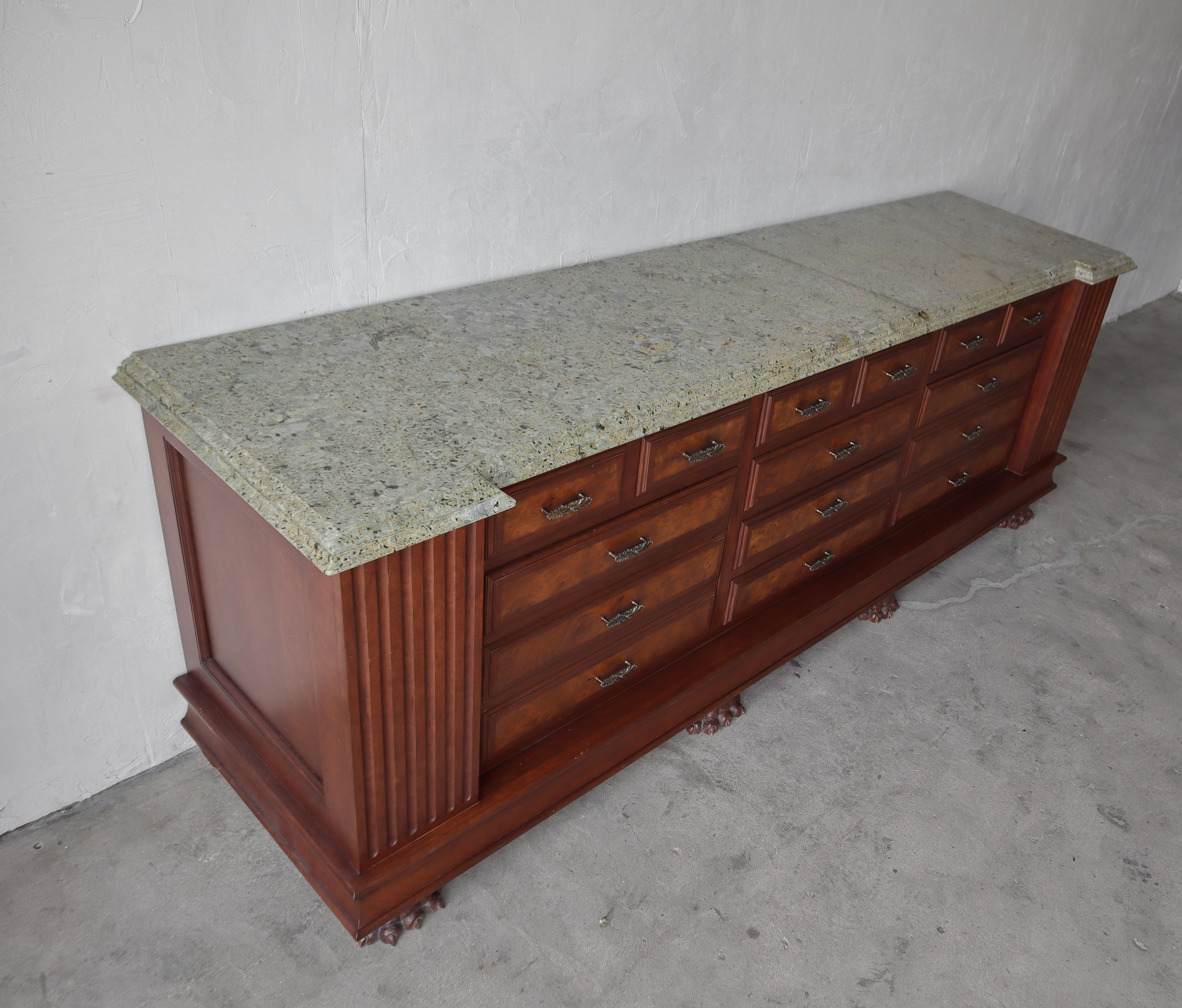 Massive Traditional High End Granite Top Buffet  In Good Condition For Sale In Las Vegas, NV