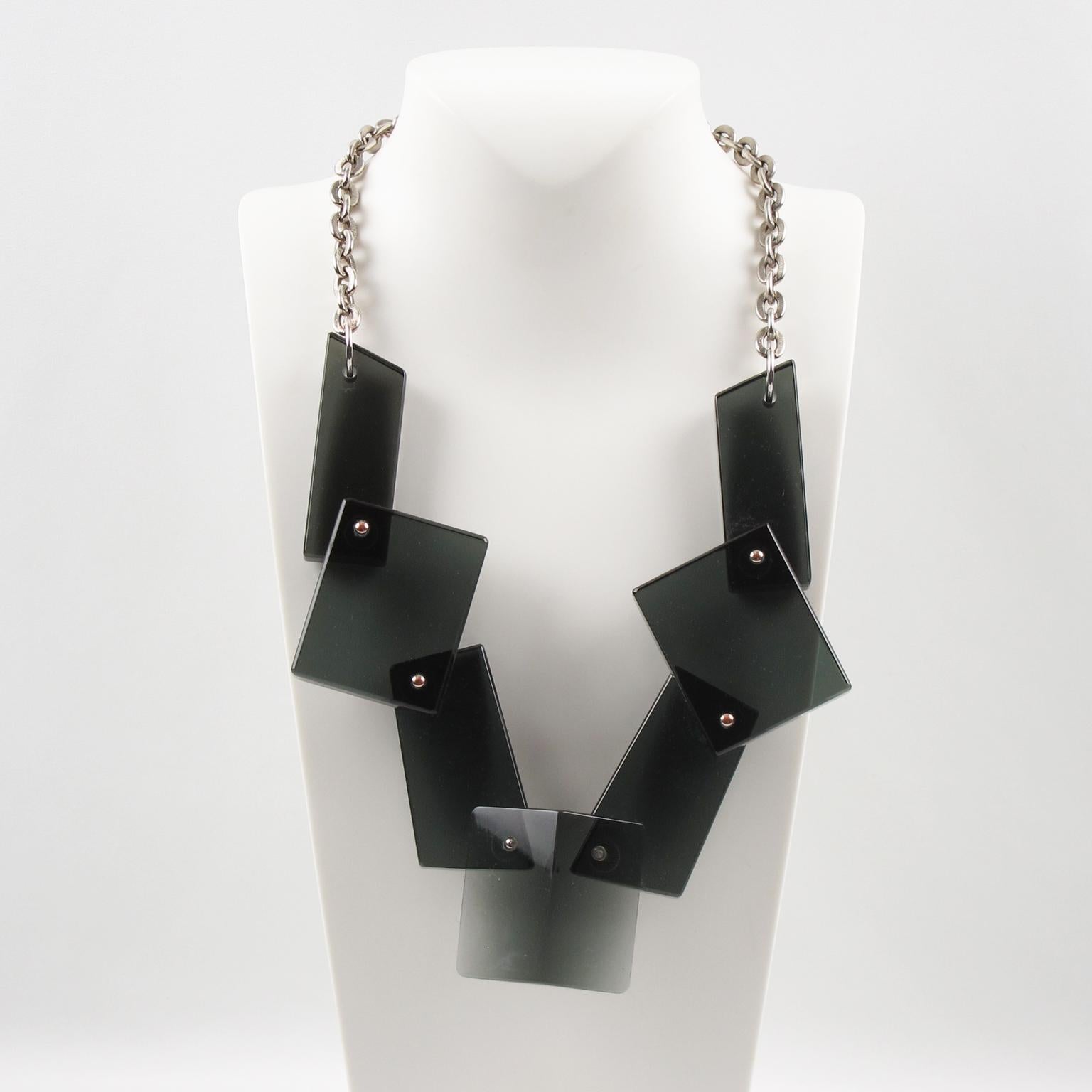 Modern Massive Transparent Gray Lucite Geometric Choker Necklace For Sale
