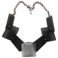 Massive Transparent Gray Lucite Geometric Choker Necklace