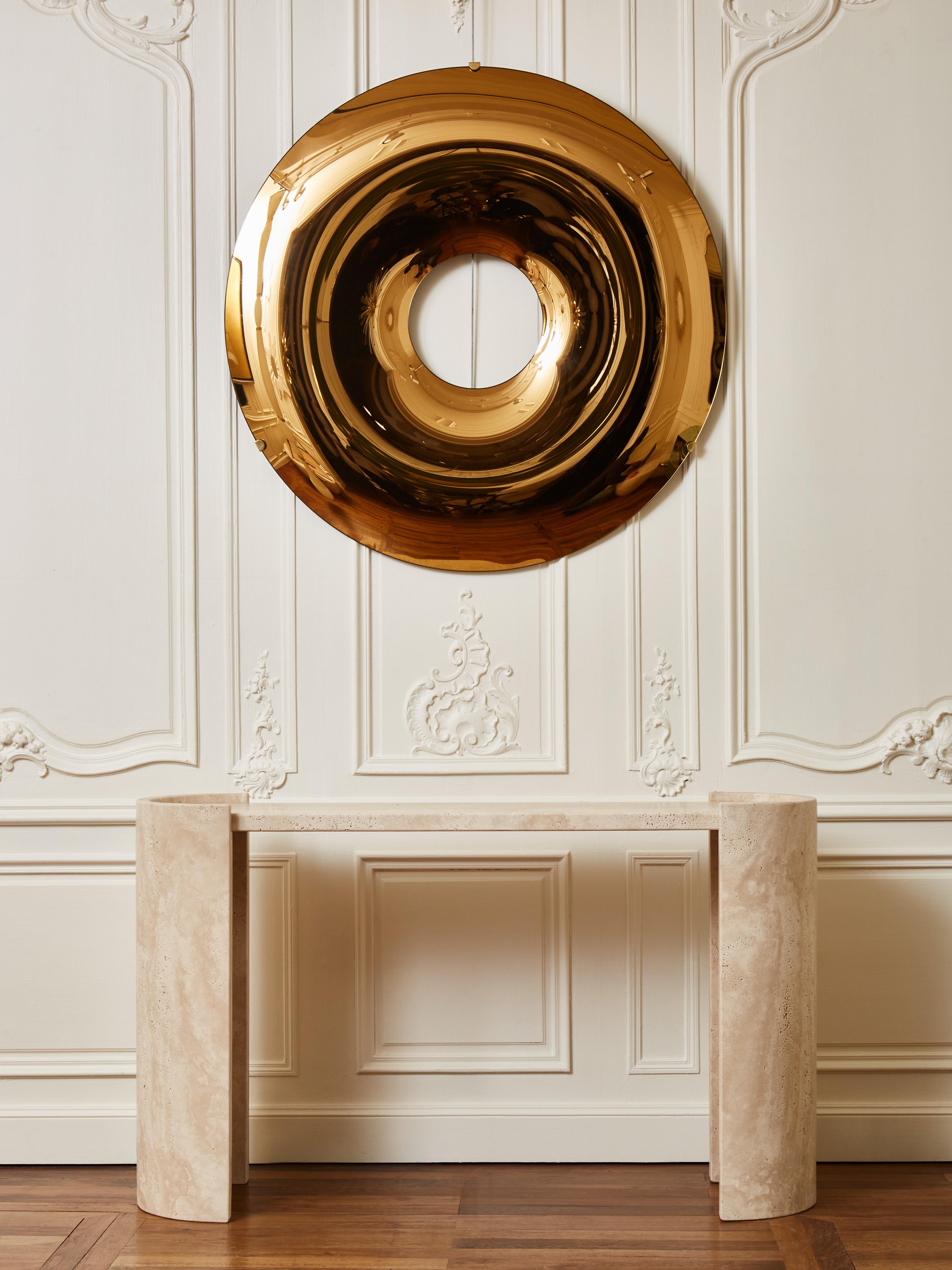 Superb curved console in massive travertine stone by Studio Glustin.
Pair available 
Origin: France.