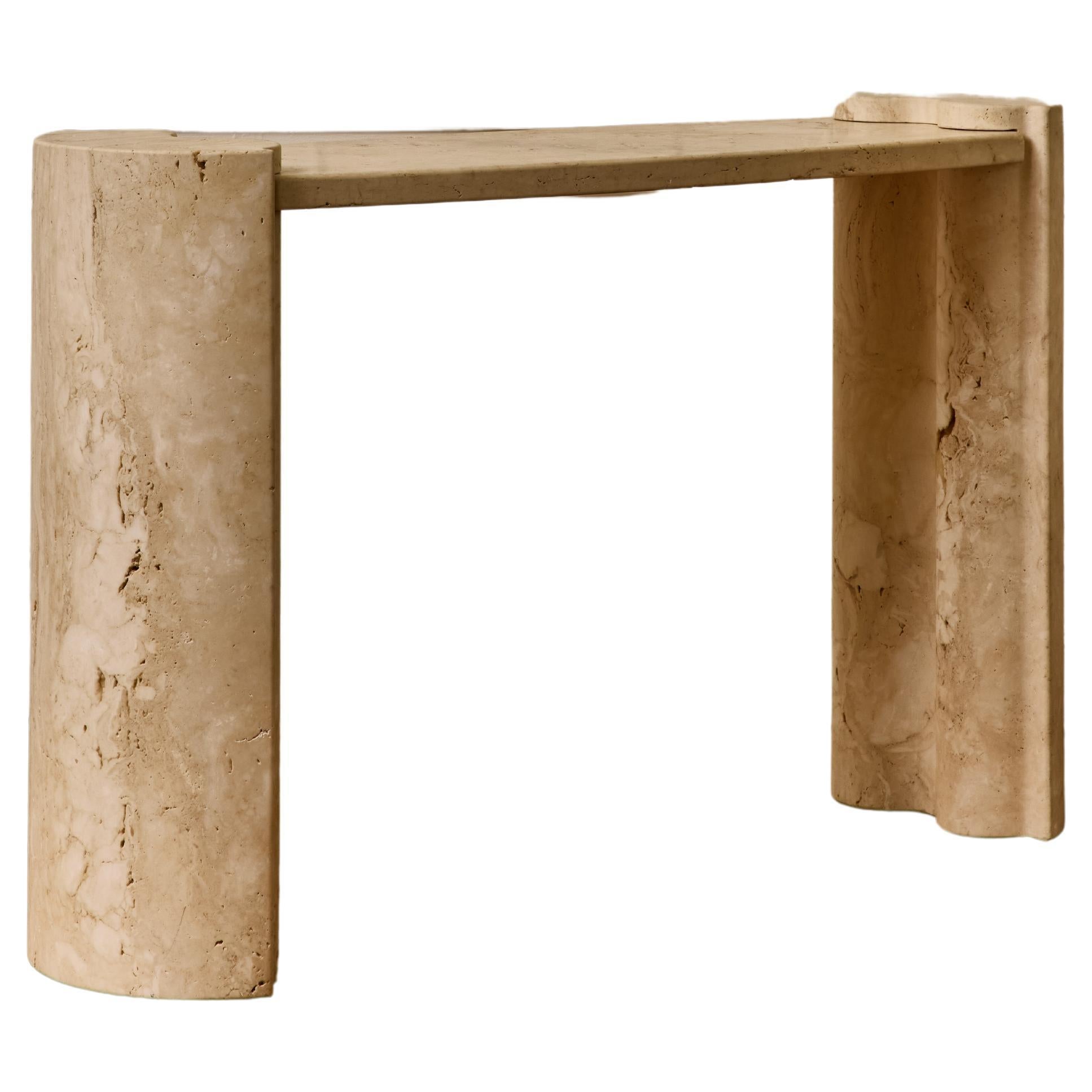 Massive travertine stone console by Studio Glustin For Sale