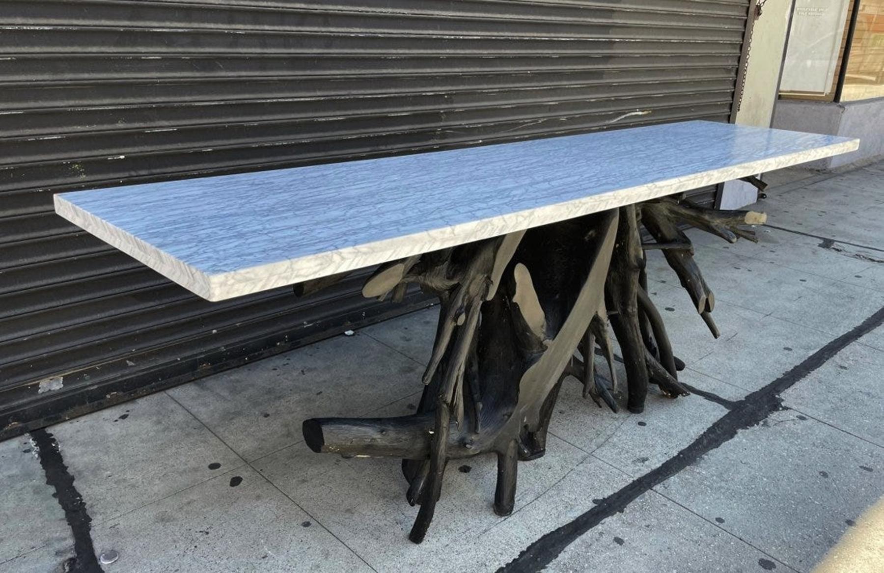 Vietnamese Massive Tree Root Console Table With Marble top