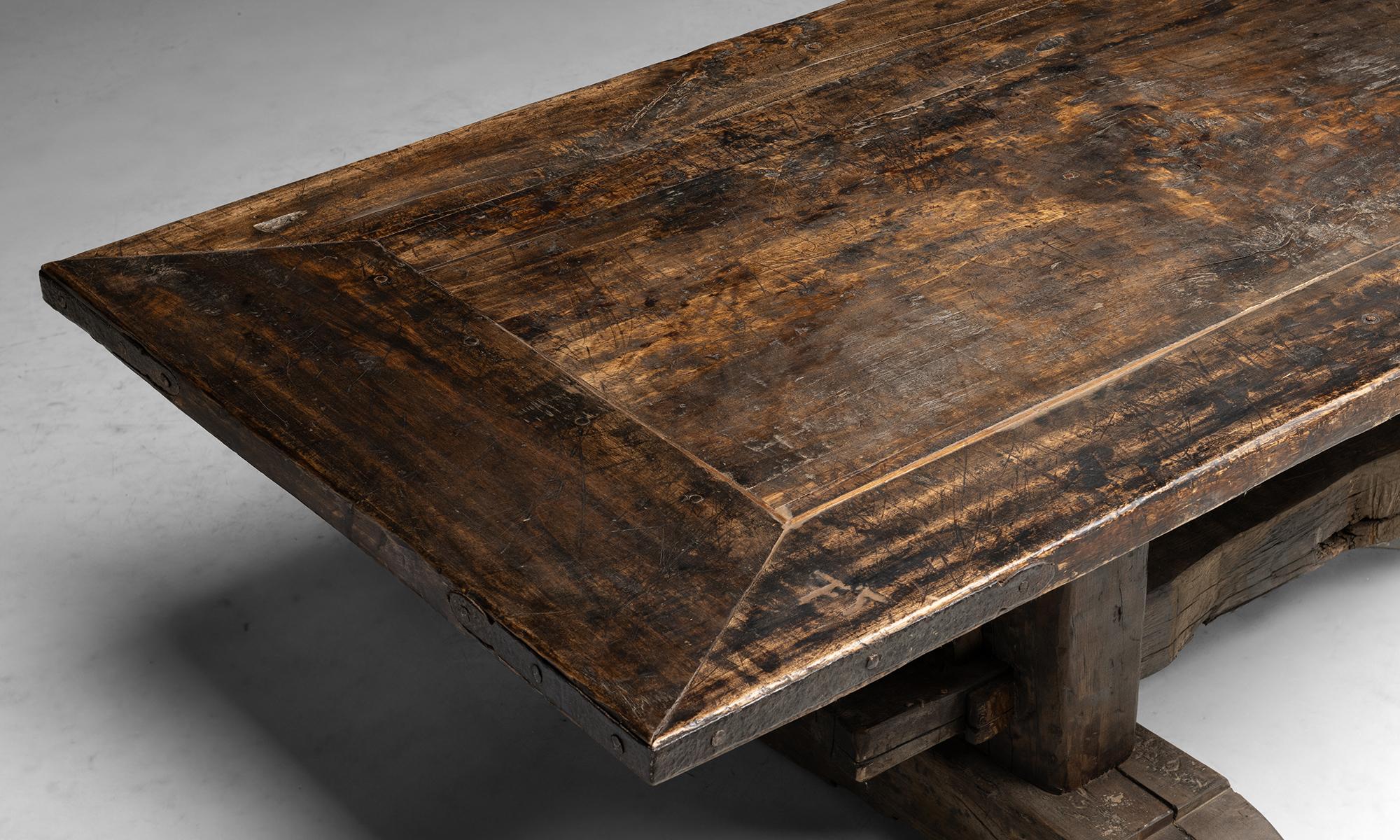 Massive Trestle Dining Table, France circa 1890 In Good Condition In Culver City, CA