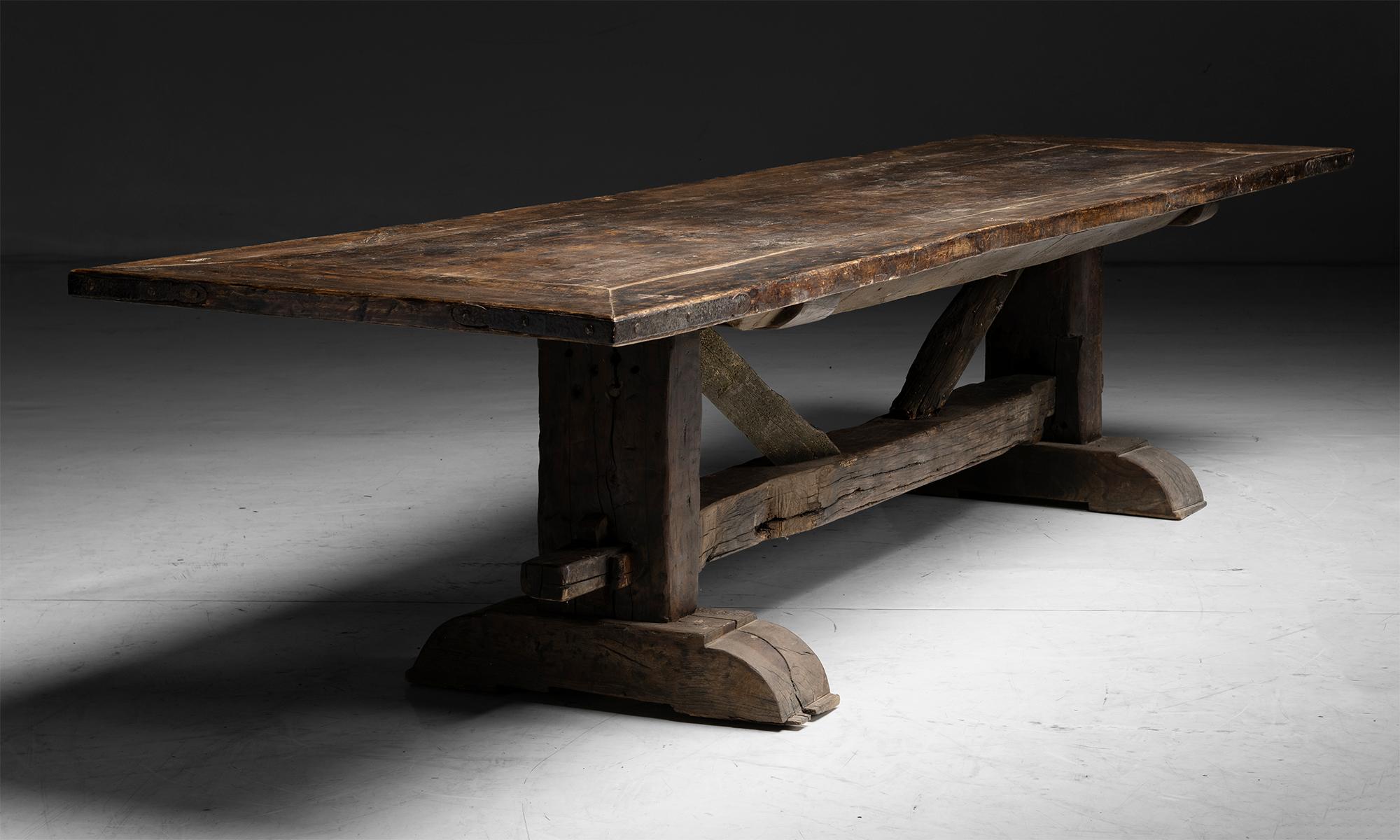 19th Century Massive Trestle Dining Table, France circa 1890