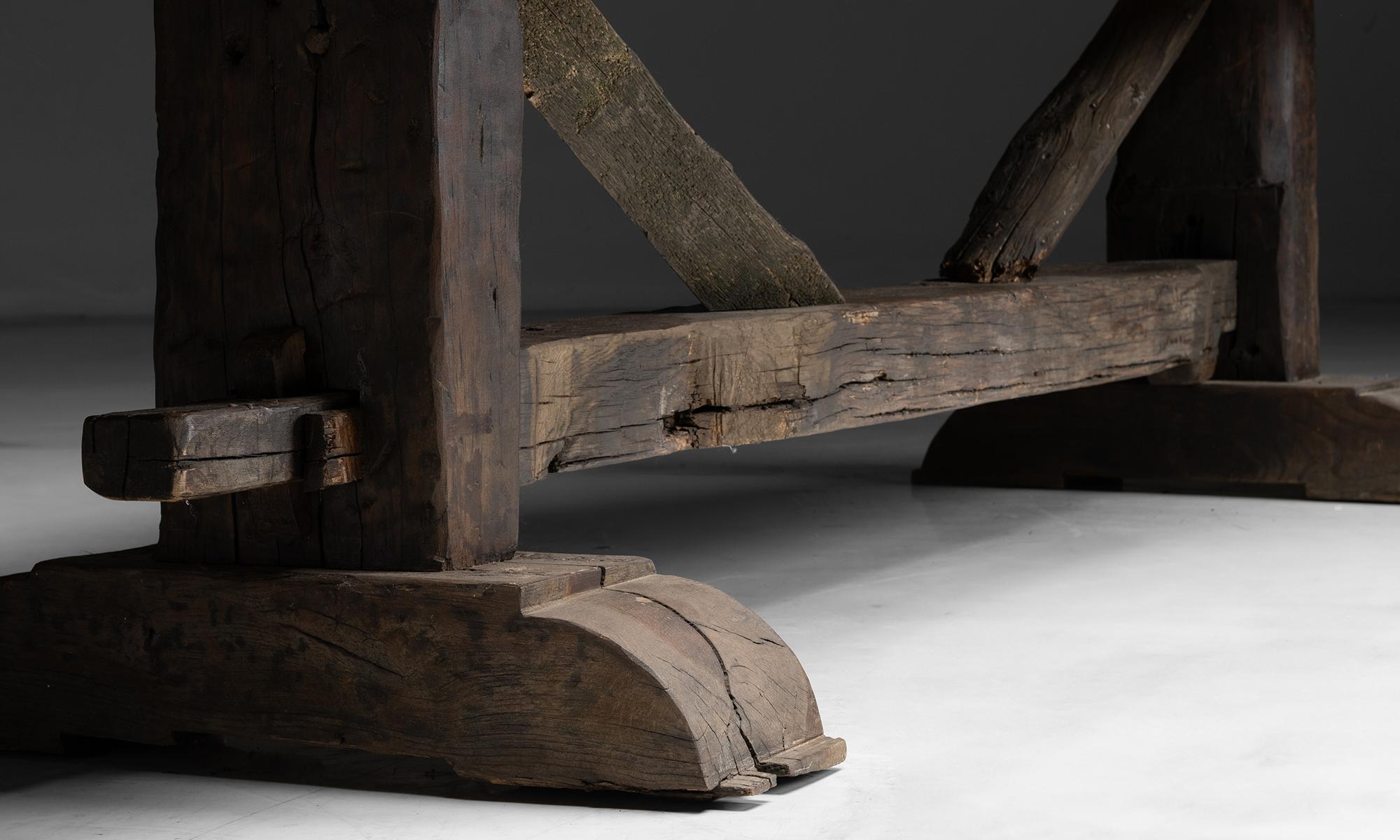 Pine Massive Trestle Dining Table, France circa 1890