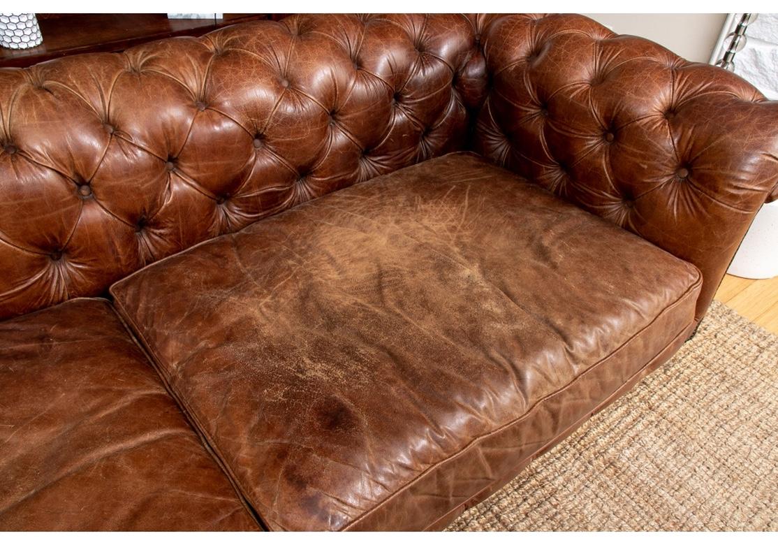 Massive Tufted Chesterfield Sofa in Desirable Worn Leather For Sale 2