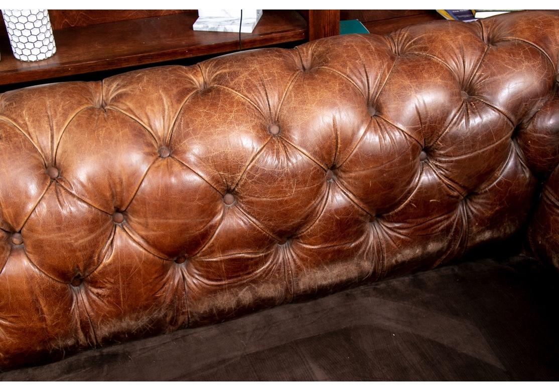 Massive Tufted Chesterfield Sofa in Desirable Worn Leather For Sale 3