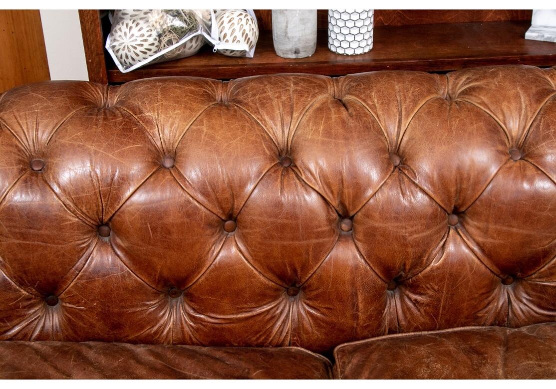 Massive Tufted Chesterfield Sofa in Desirable Worn Leather For Sale 4