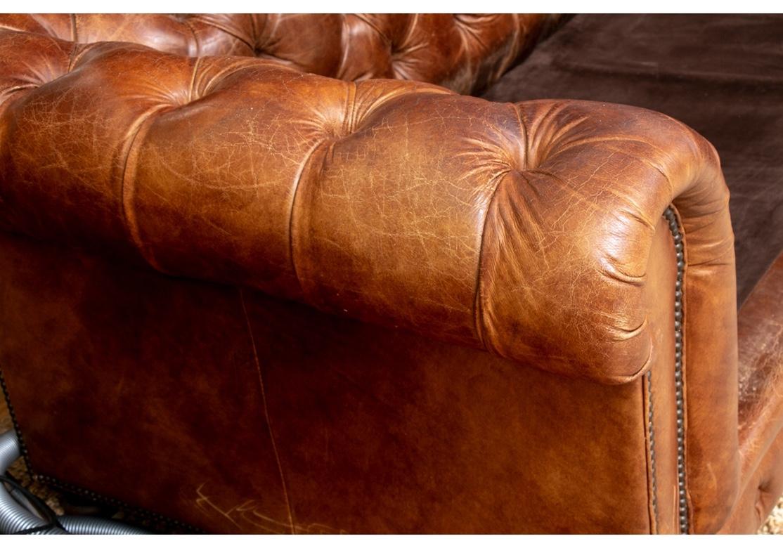 Massive Tufted Chesterfield Sofa in Desirable Worn Leather For Sale 5