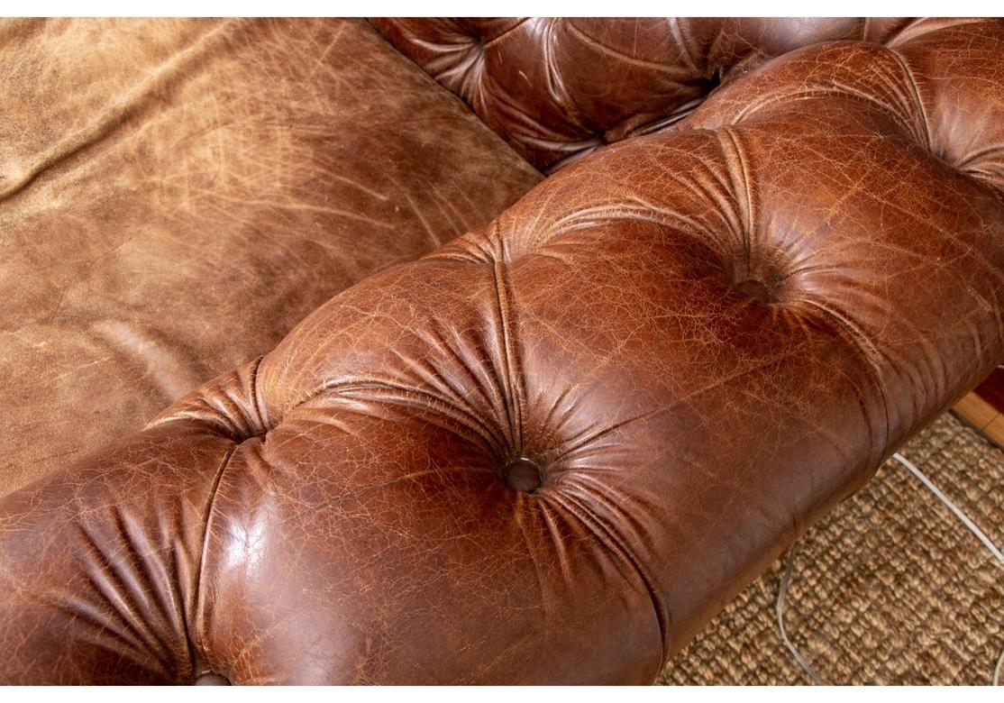 20th Century Massive Tufted Chesterfield Sofa in Desirable Worn Leather For Sale