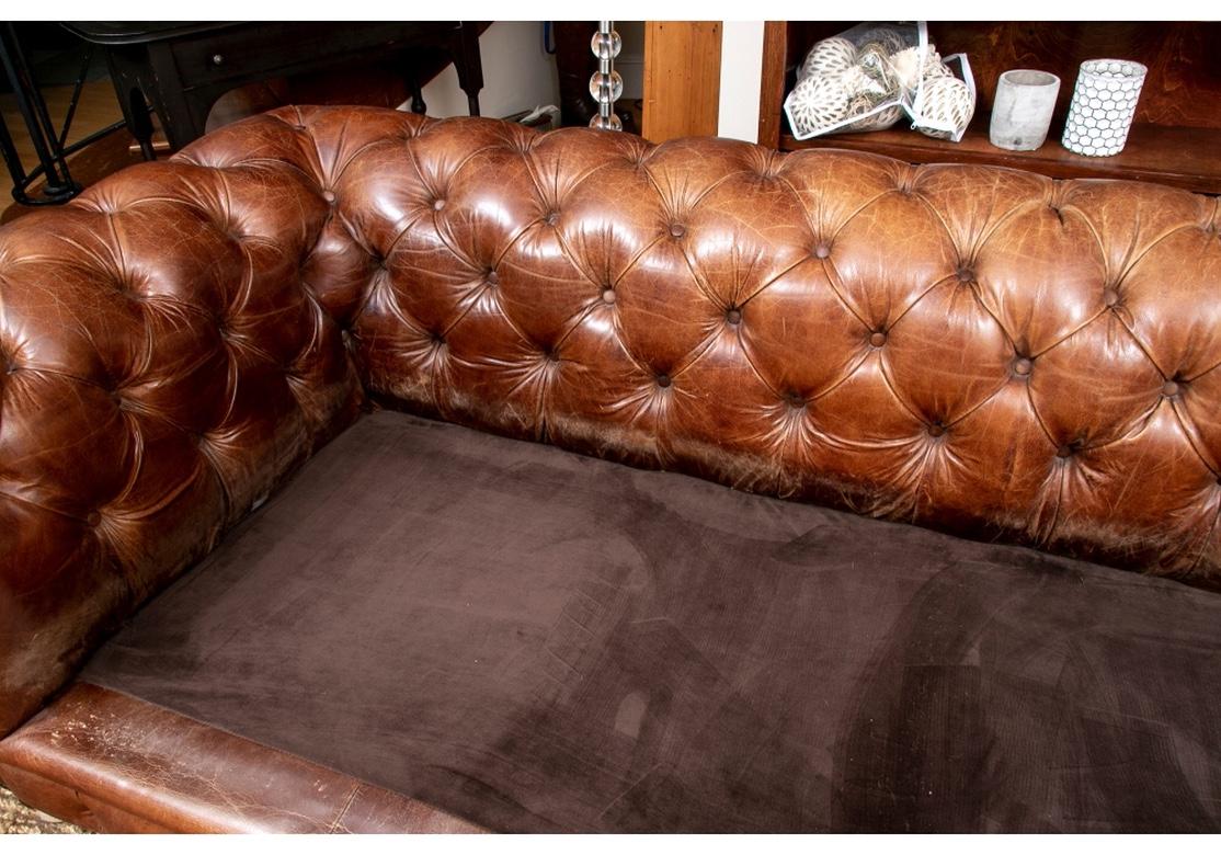Massive Tufted Chesterfield Sofa in Desirable Worn Leather For Sale 1