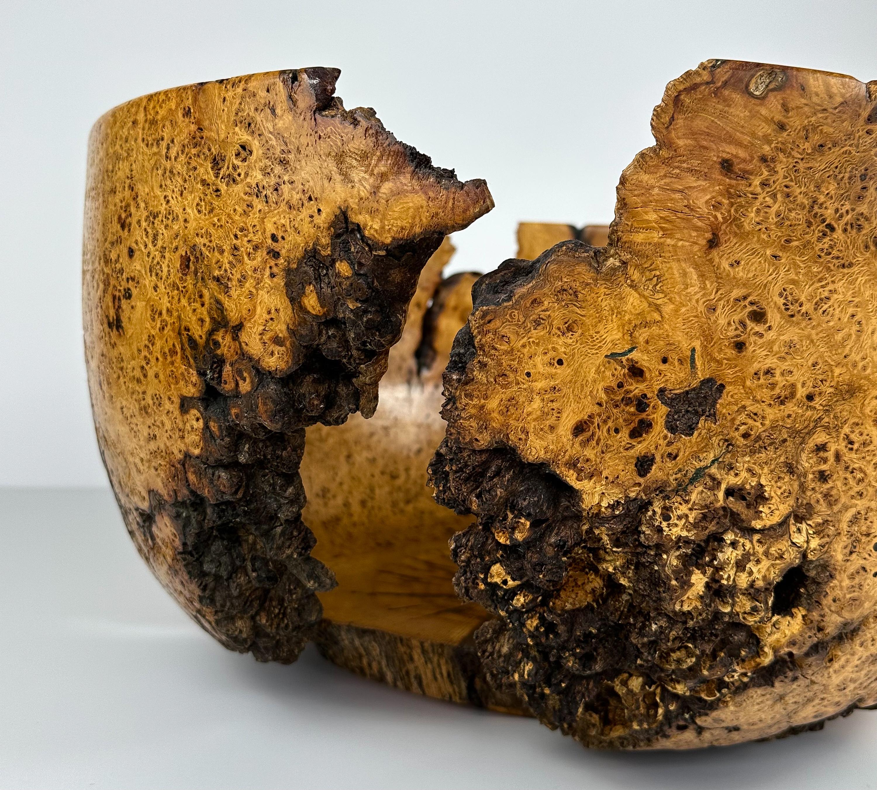 Massive Turned Mesquite Burl Wood Centerpiece Bowl Inlaid with Azurite 8
