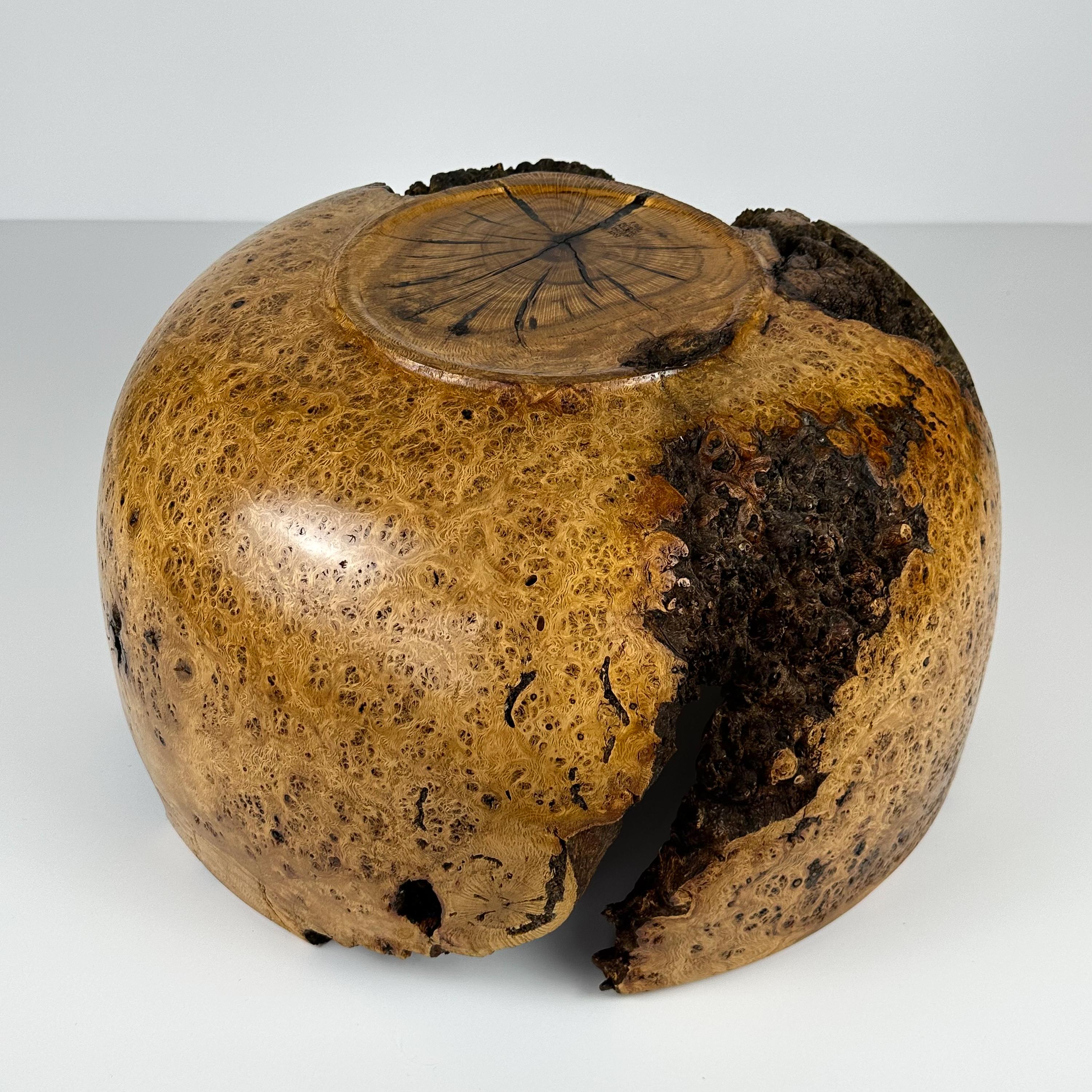 Massive Turned Mesquite Burl Wood Centerpiece Bowl Inlaid with Azurite 10