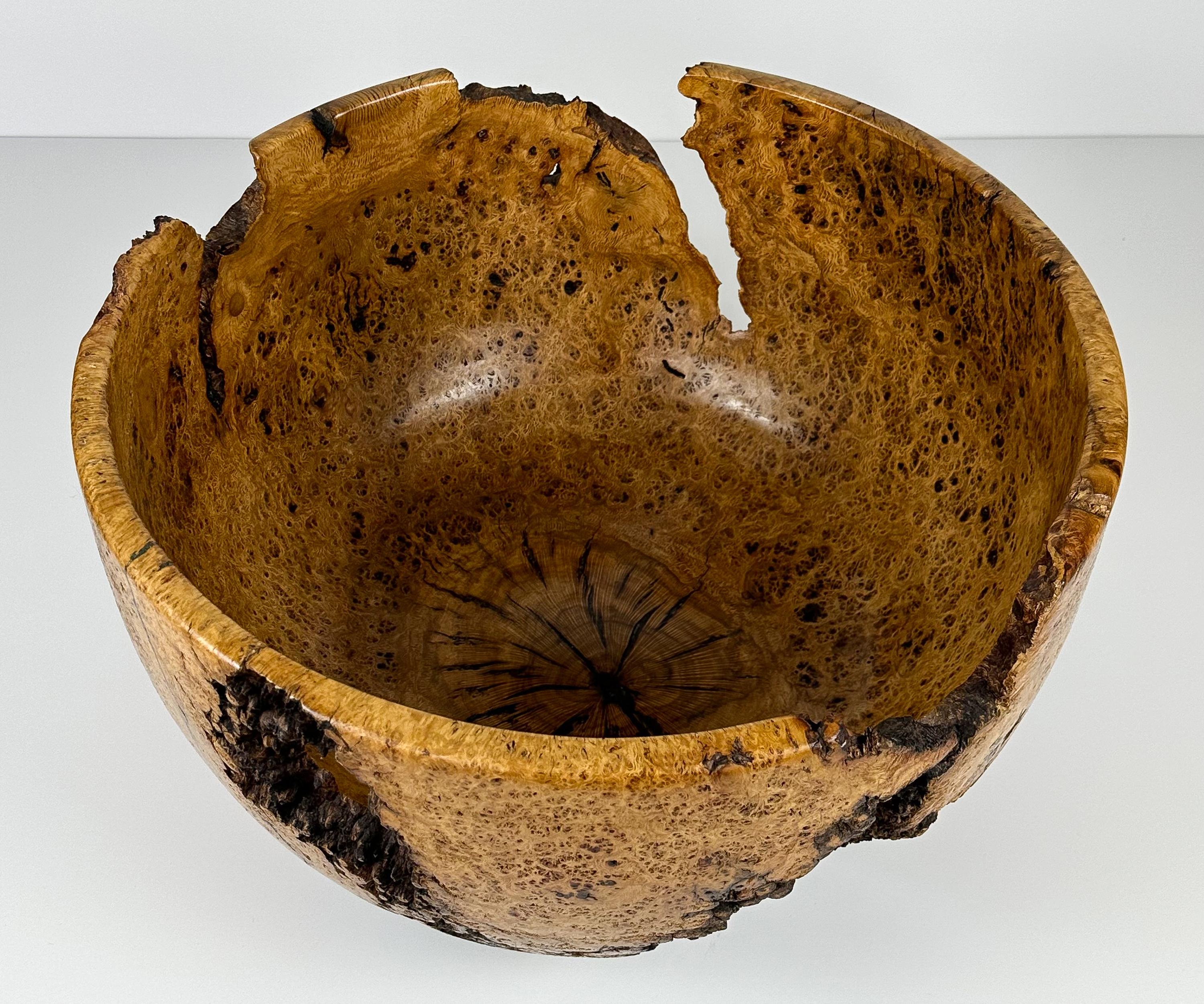 American Massive Turned Mesquite Burl Wood Centerpiece Bowl Inlaid with Azurite