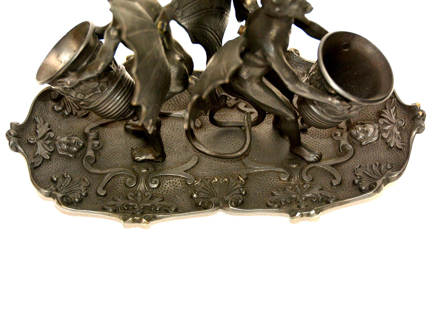 Massive Vienna Bronze Double Devil Figure Match Holder with Tray For Sale 4