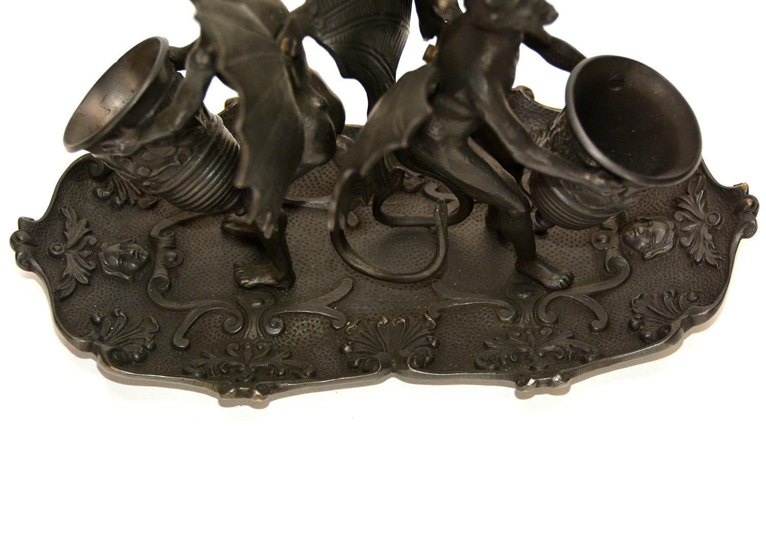 Massive Vienna Bronze Double Devil Figure Match Holder with Tray For Sale 5
