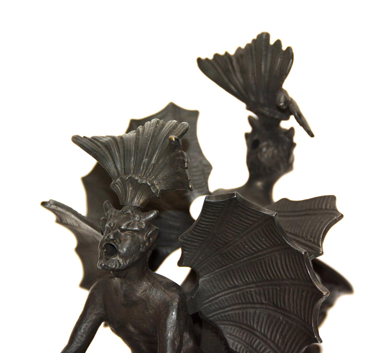 Massive Vienna Bronze Double Devil Figure Match Holder with Tray For Sale 2