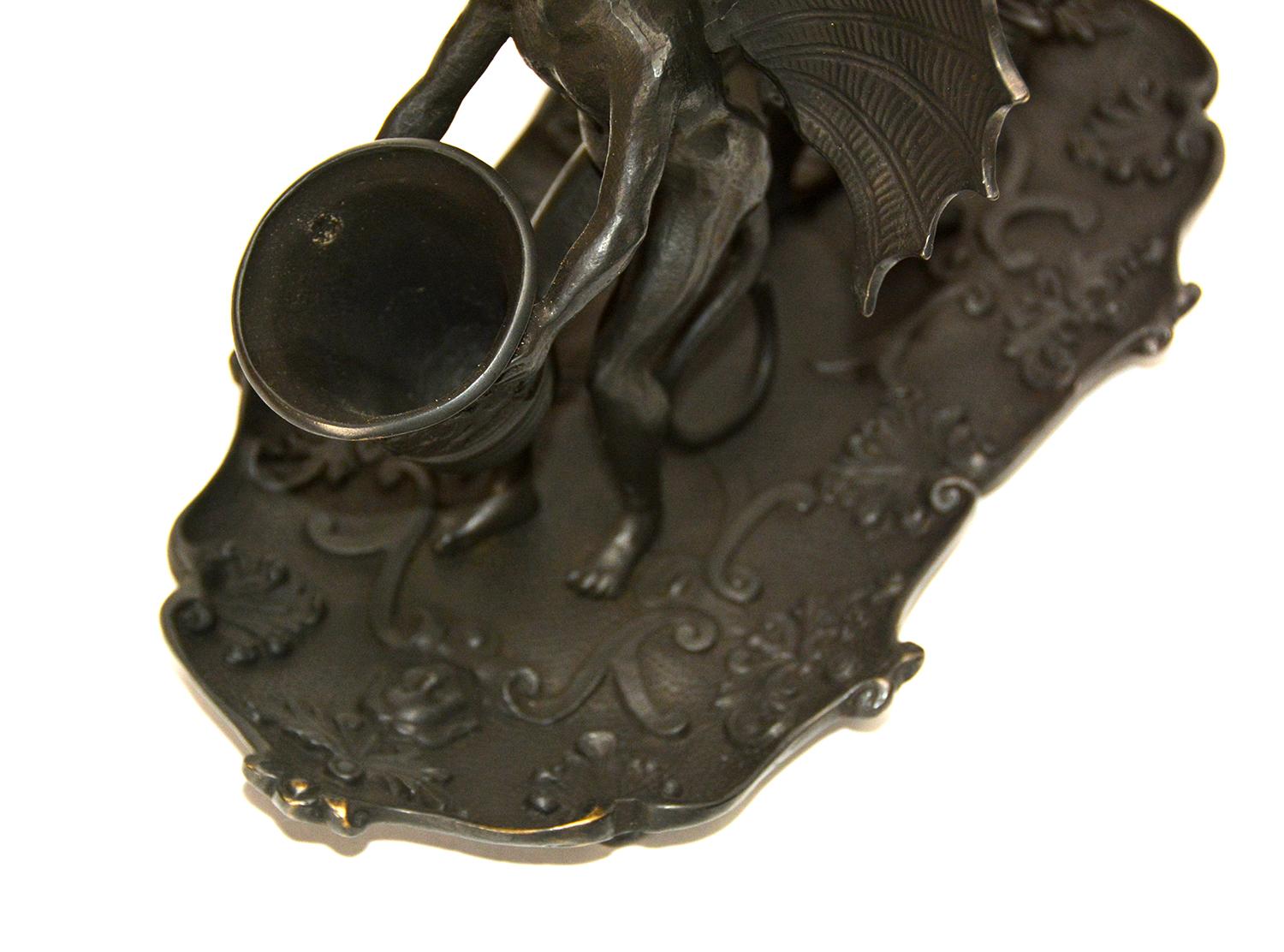 Massive Vienna Bronze Double Devil Figure Match Holder with Tray For Sale 3