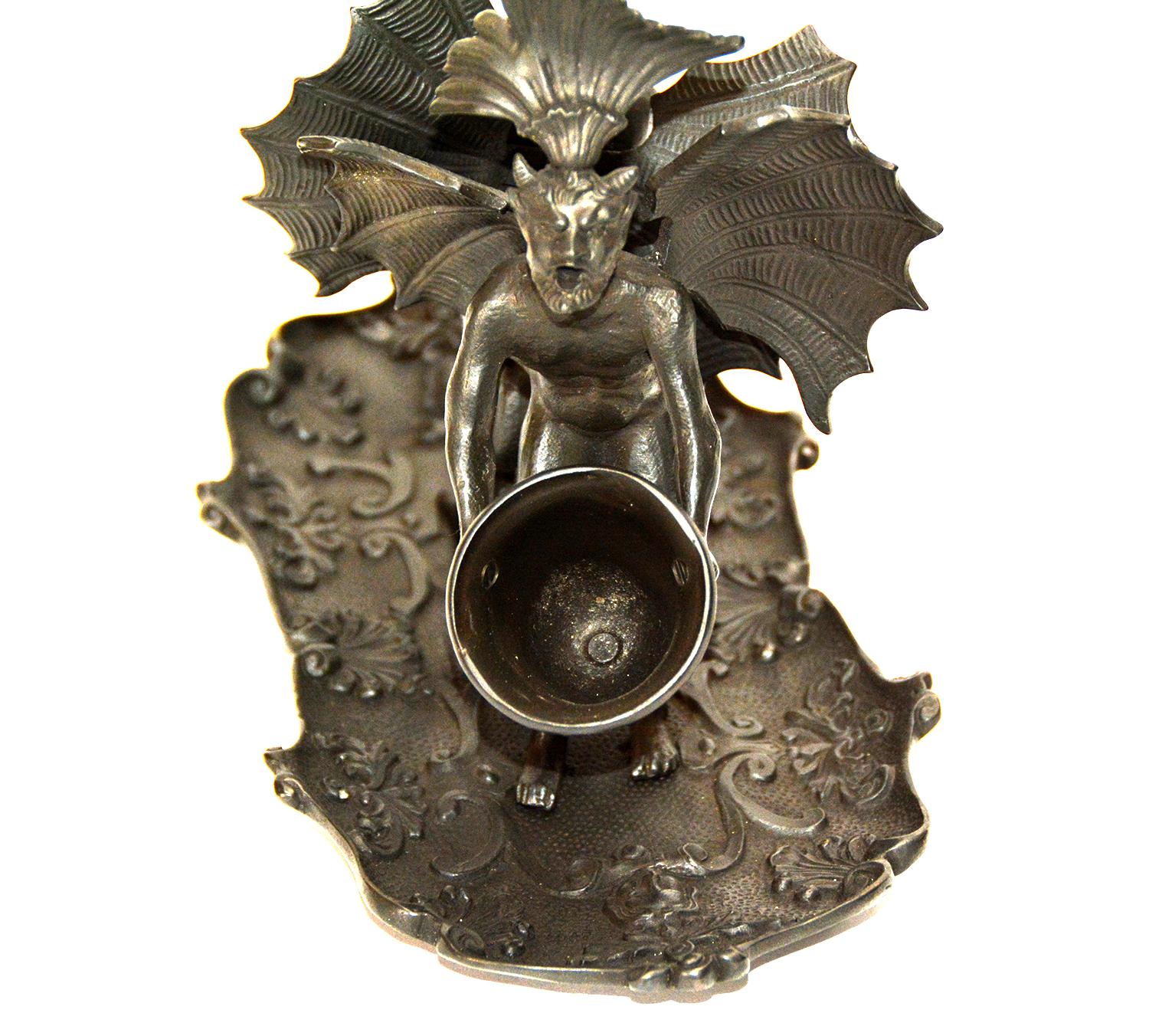 Massive Vienna Bronze Double Devil Figure Match Holder with Tray For Sale 3