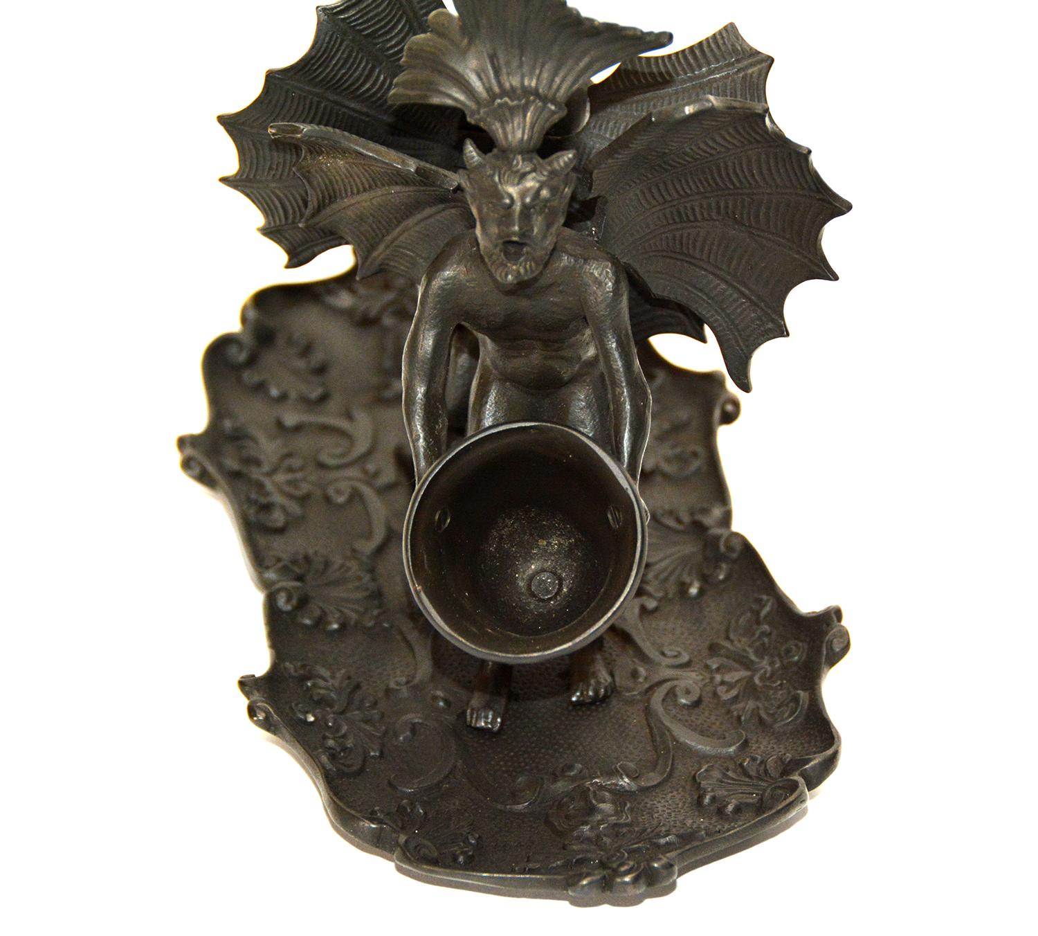 Massive Vienna Bronze Double Devil Figure Match Holder with Tray For Sale 4