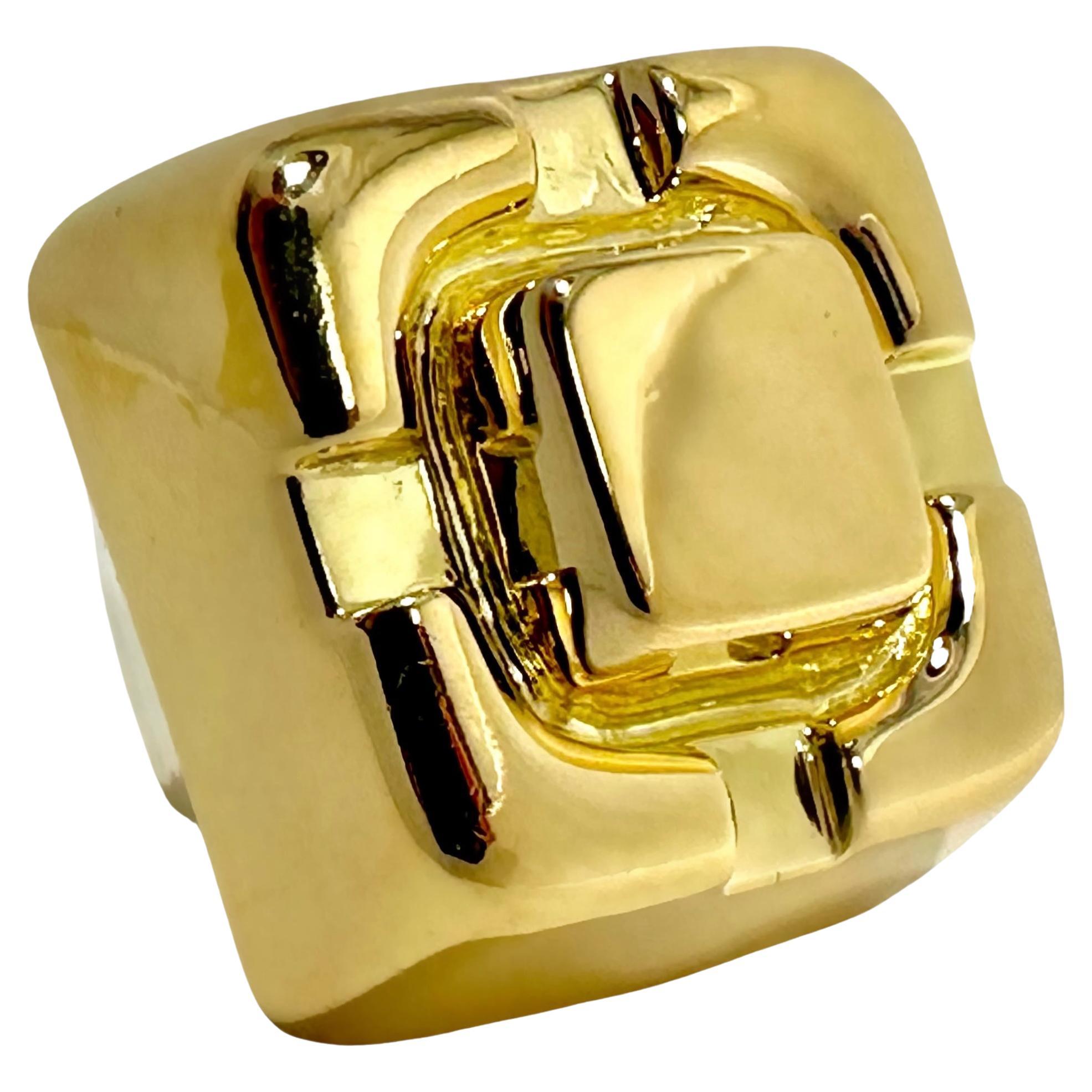  Massive Vintage Architectural David Webb 18k Gold Cocktail Ring For Sale
