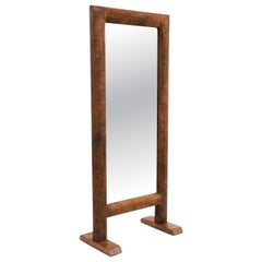 Massive Vintage Brutalist Tramp Art Style Chevalier Hand Carved Floor Mirror