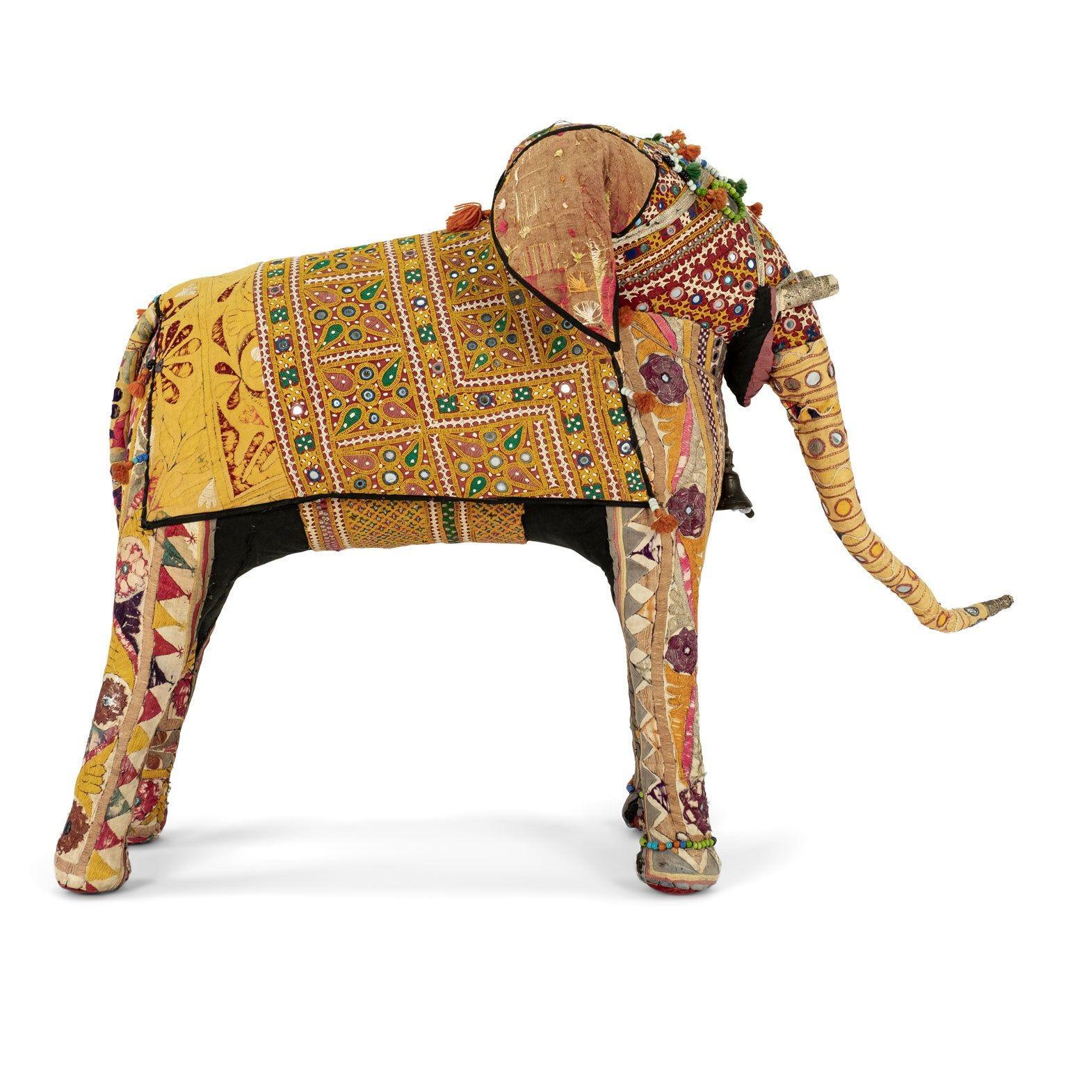 Folk Art Massive Vintage Cotton Elephant Covered in Indian Textiles For Sale