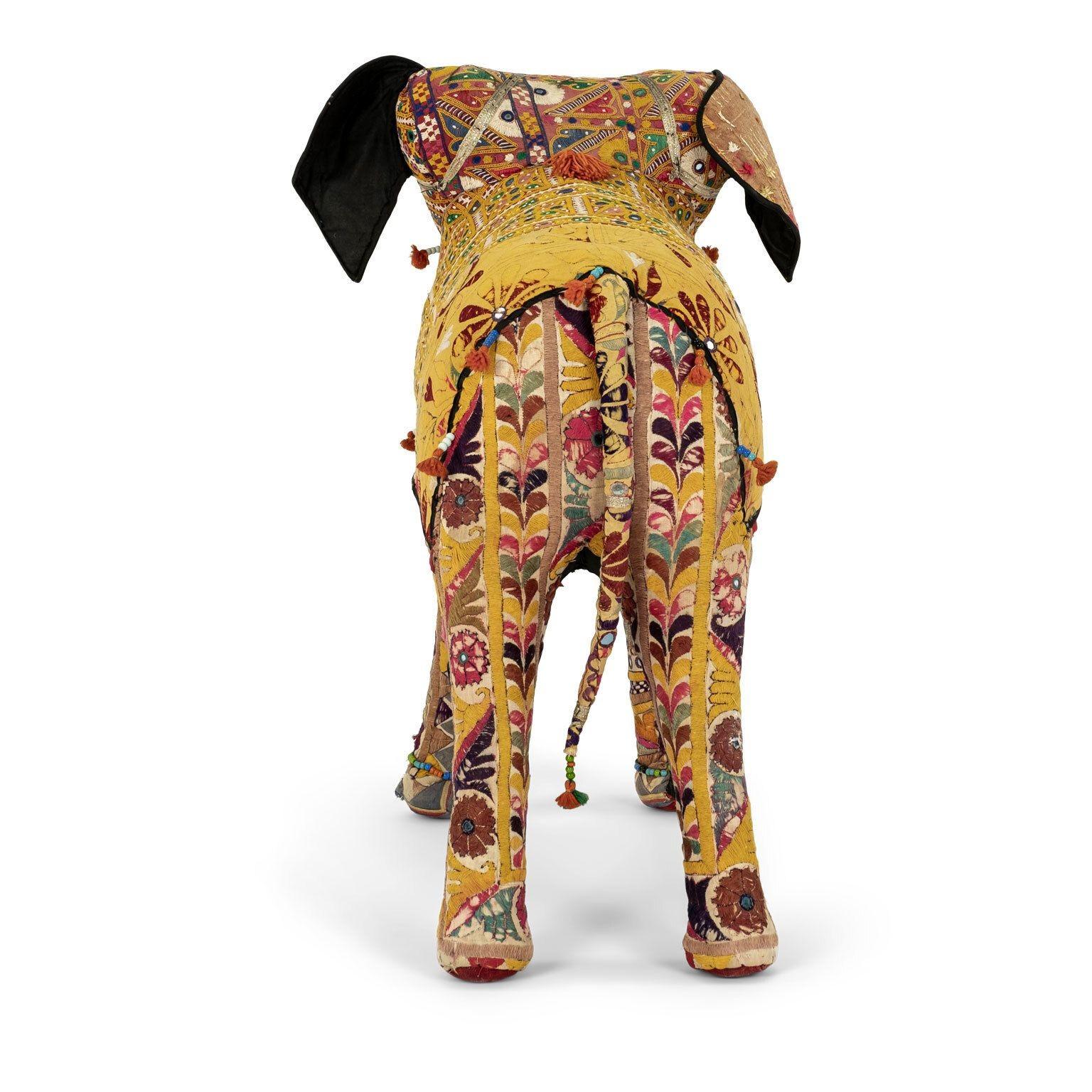 English Massive Vintage Cotton Elephant Covered in Indian Textiles For Sale