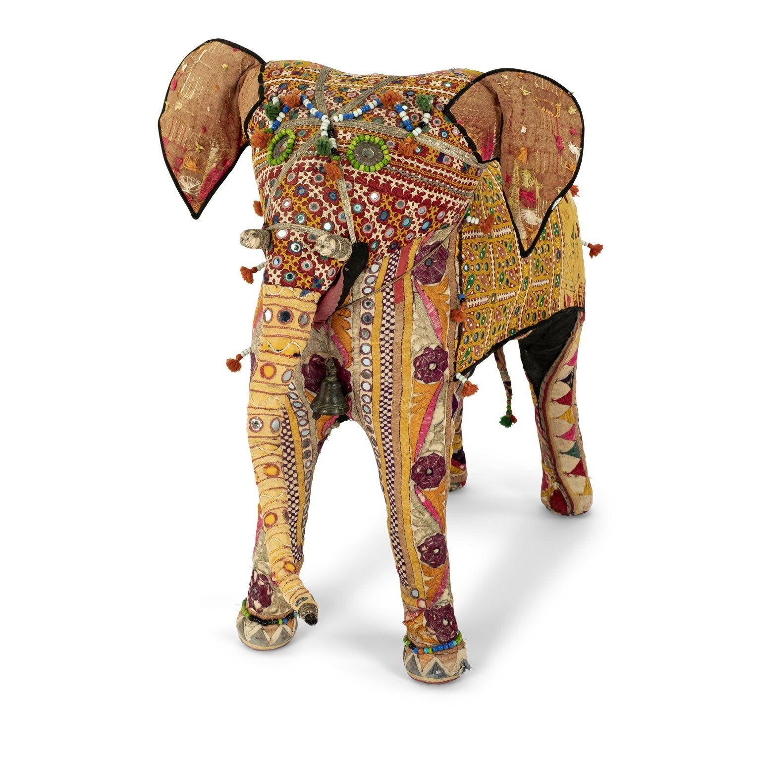 Hand-Crafted Massive Vintage Cotton Elephant Covered in Indian Textiles For Sale