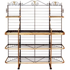 Massive Vintage French Iron and Brass Baker's Rack
