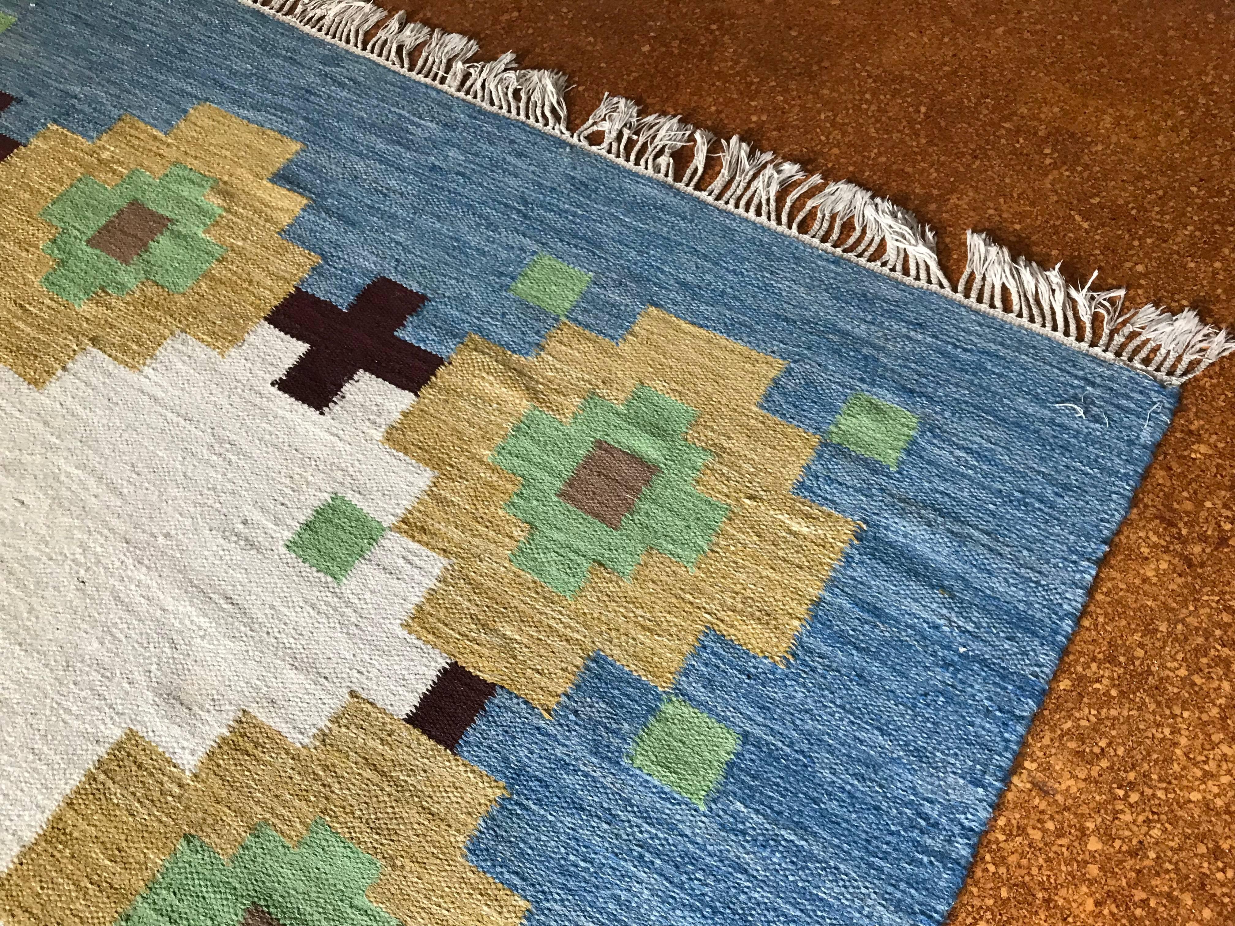 Massive Vintage Geometric Indian Wool Handmade Area Rug Navajo Style 1960s 4