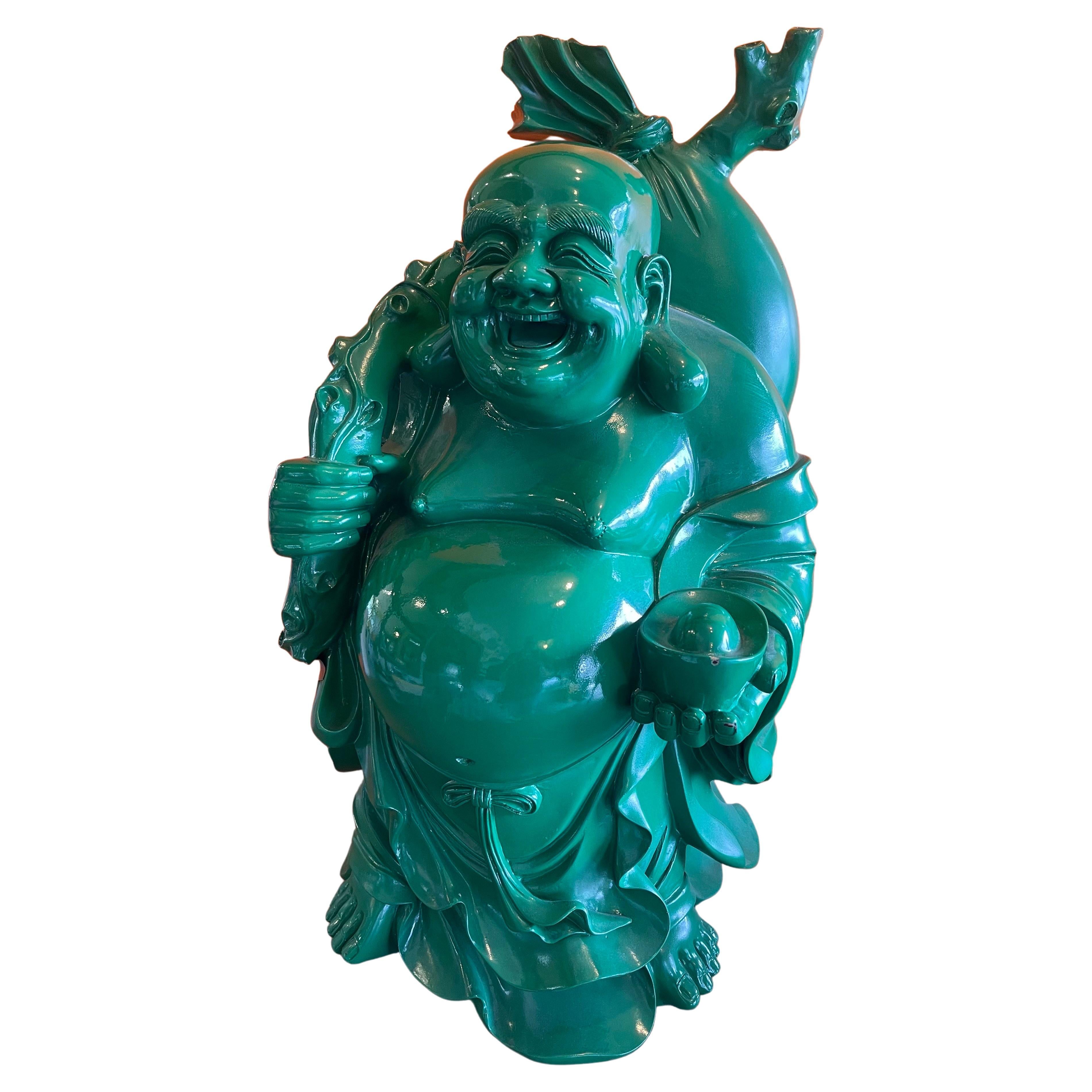 Grande sculpture en résine verte « Bouddha heureux » vintage en vente 12